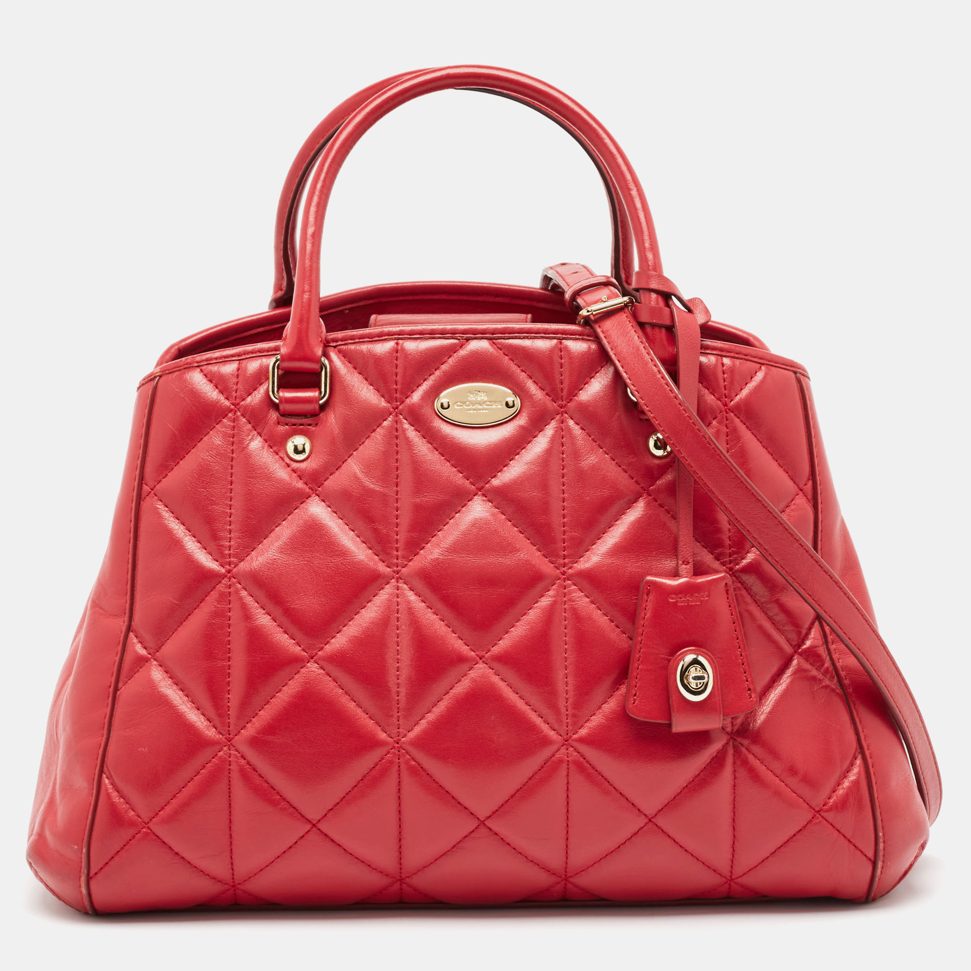 

Coach Red Quilted Leather Margot Carryall Satchel