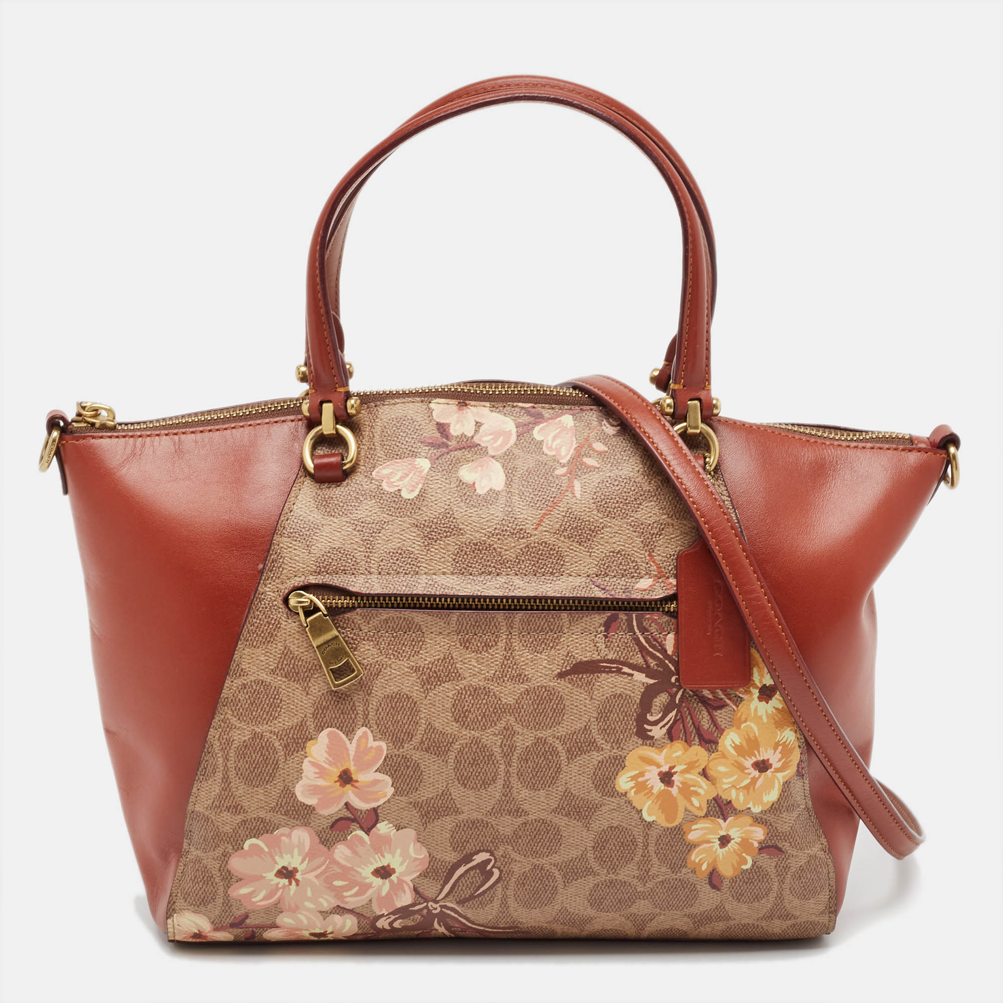 

Coach Beige/Brown Signature Coated Canvas and Leather Floral Prairie Satchel