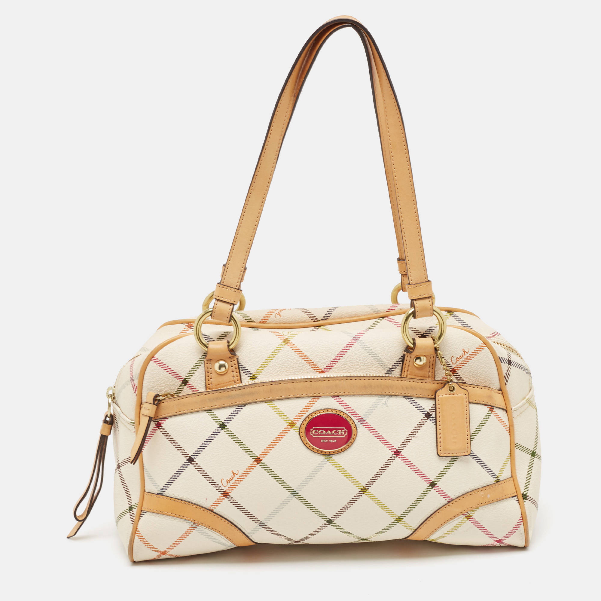 

Coach Multicolor tattersall Coated Canvas and Leather Peyton Satchel