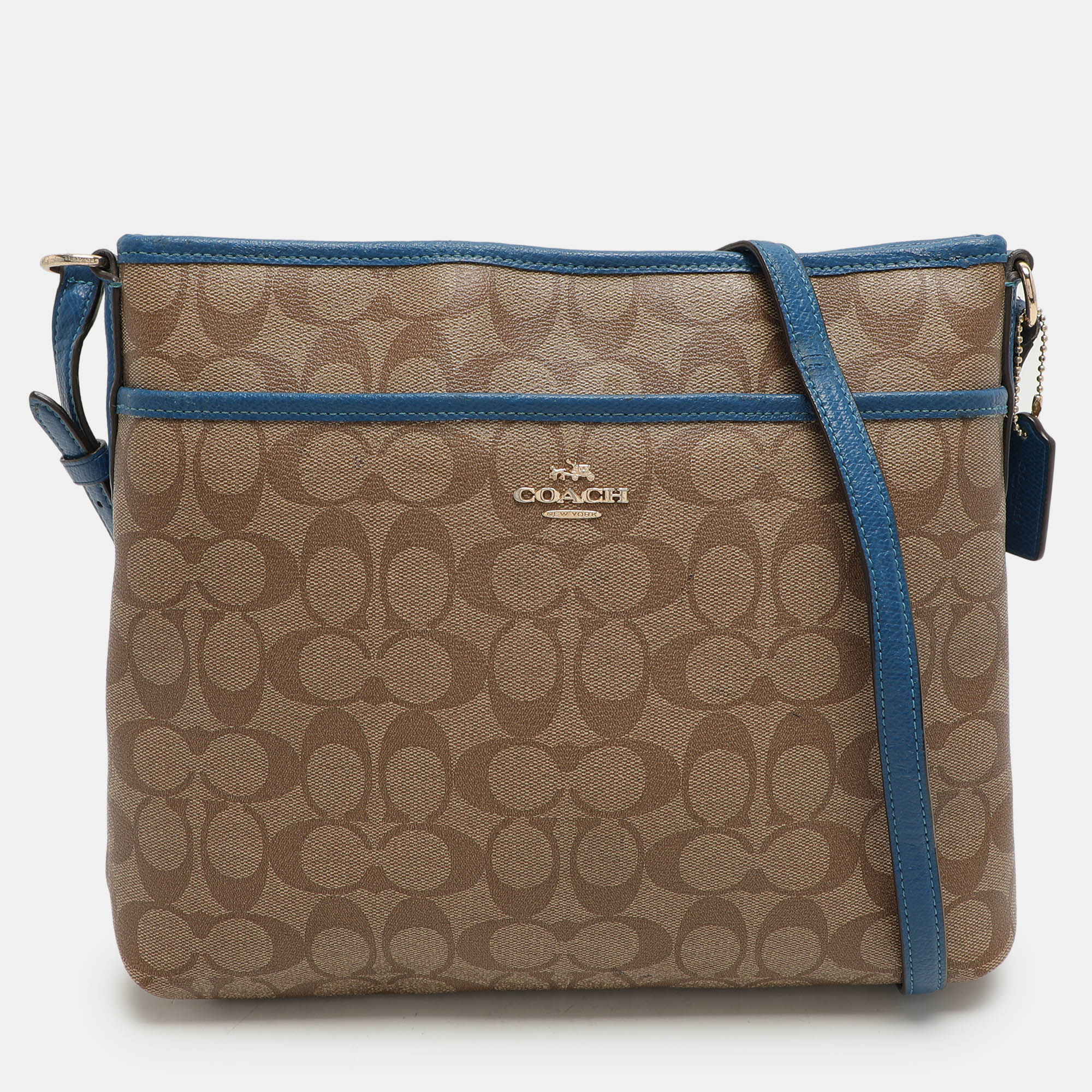 

Coach Beige/Blue Signature Coated Canvas File Crossbody Bag