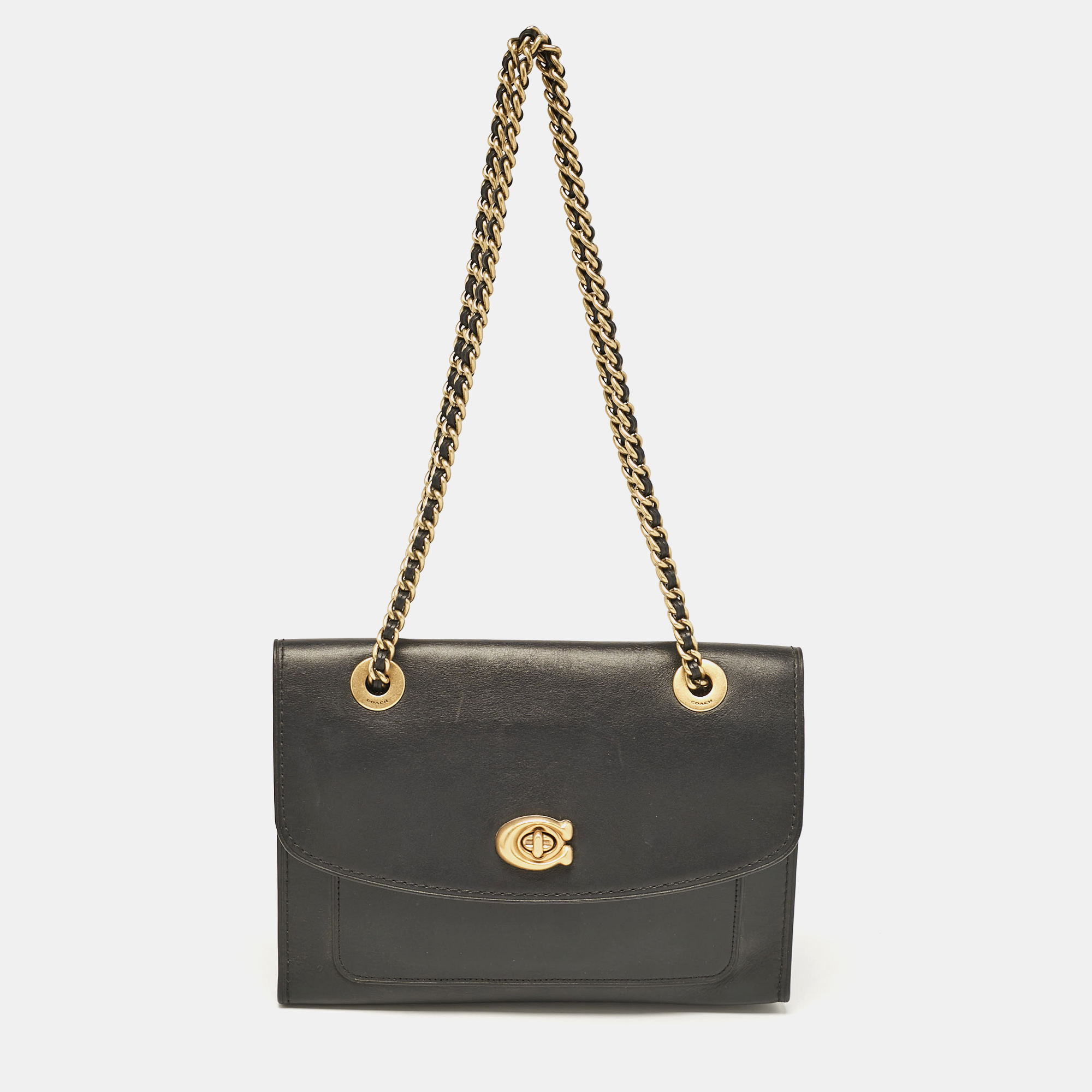 

Coach Black Leather Parker Chain Flap Shoulder Bag