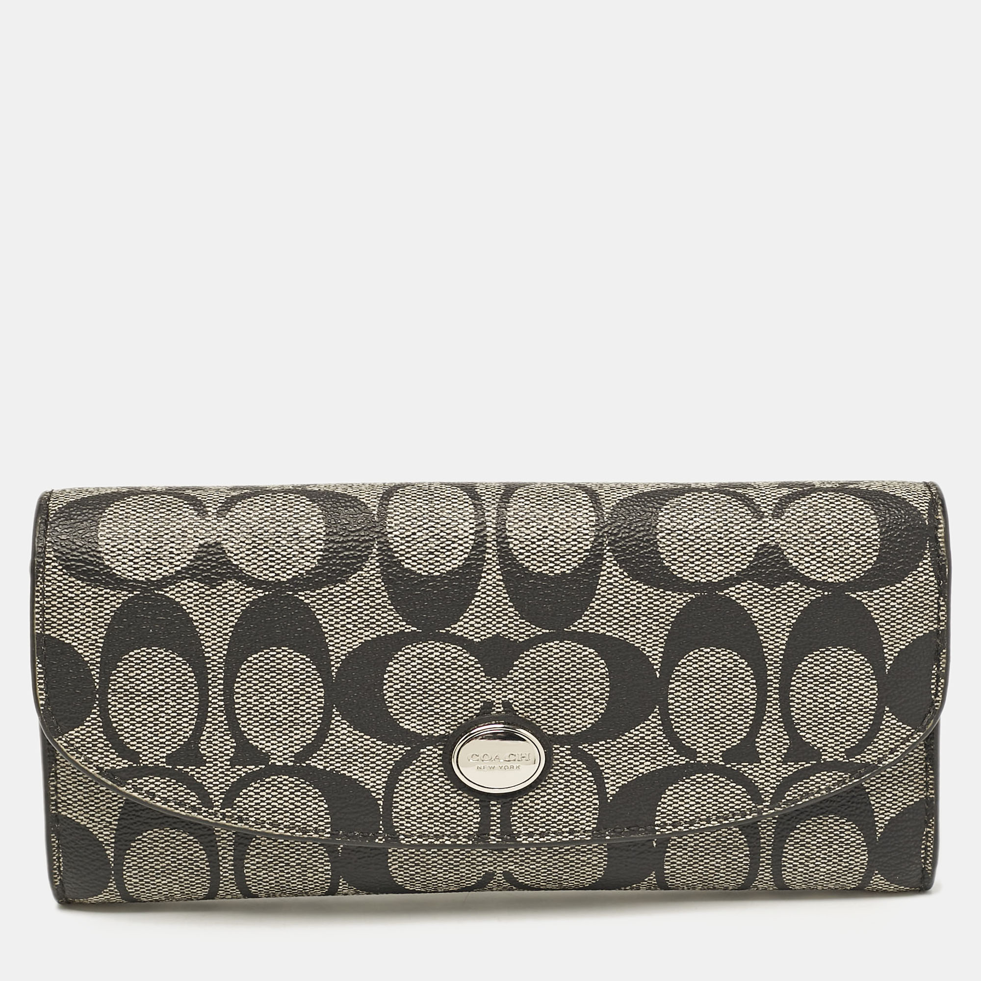 

Coach Black Signature Coated Canvas Peyton Continental Wallet