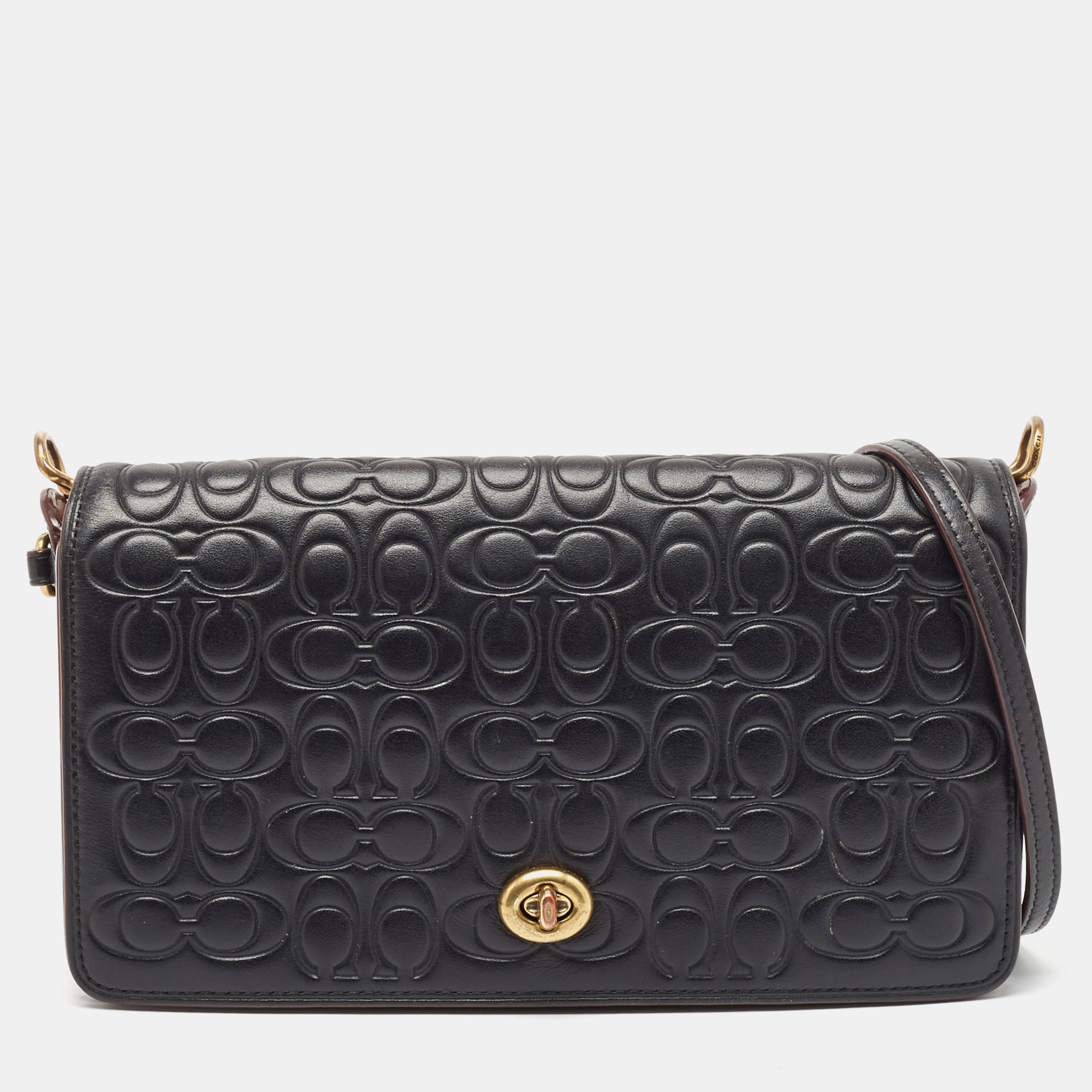 

Coach Black Monogram Leather Dinky Crossbody Bag