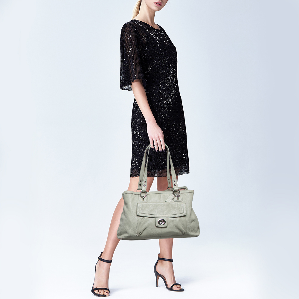 Coach Grey Leather Front Pocket Tote 