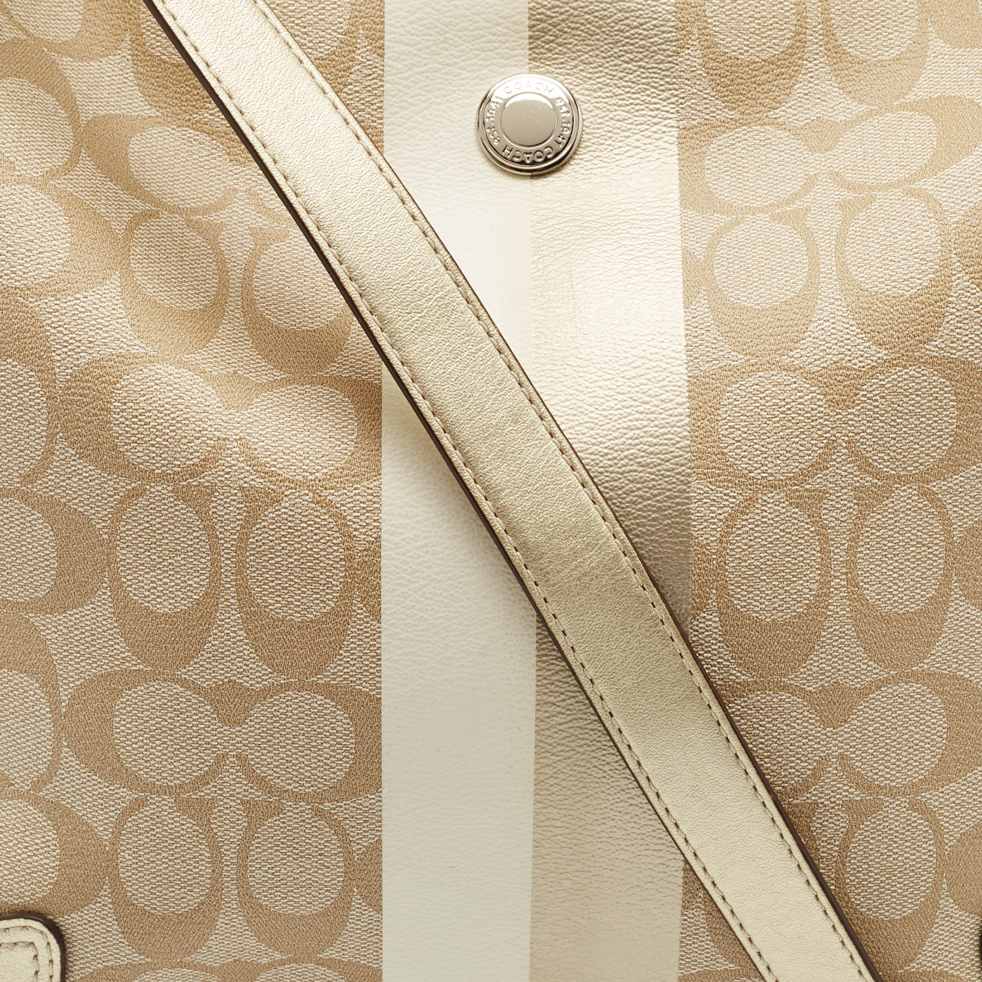 Coach Gold/Beige Signature Coated Canvas and Leather Chelsea Heritage Stripe Hobo 