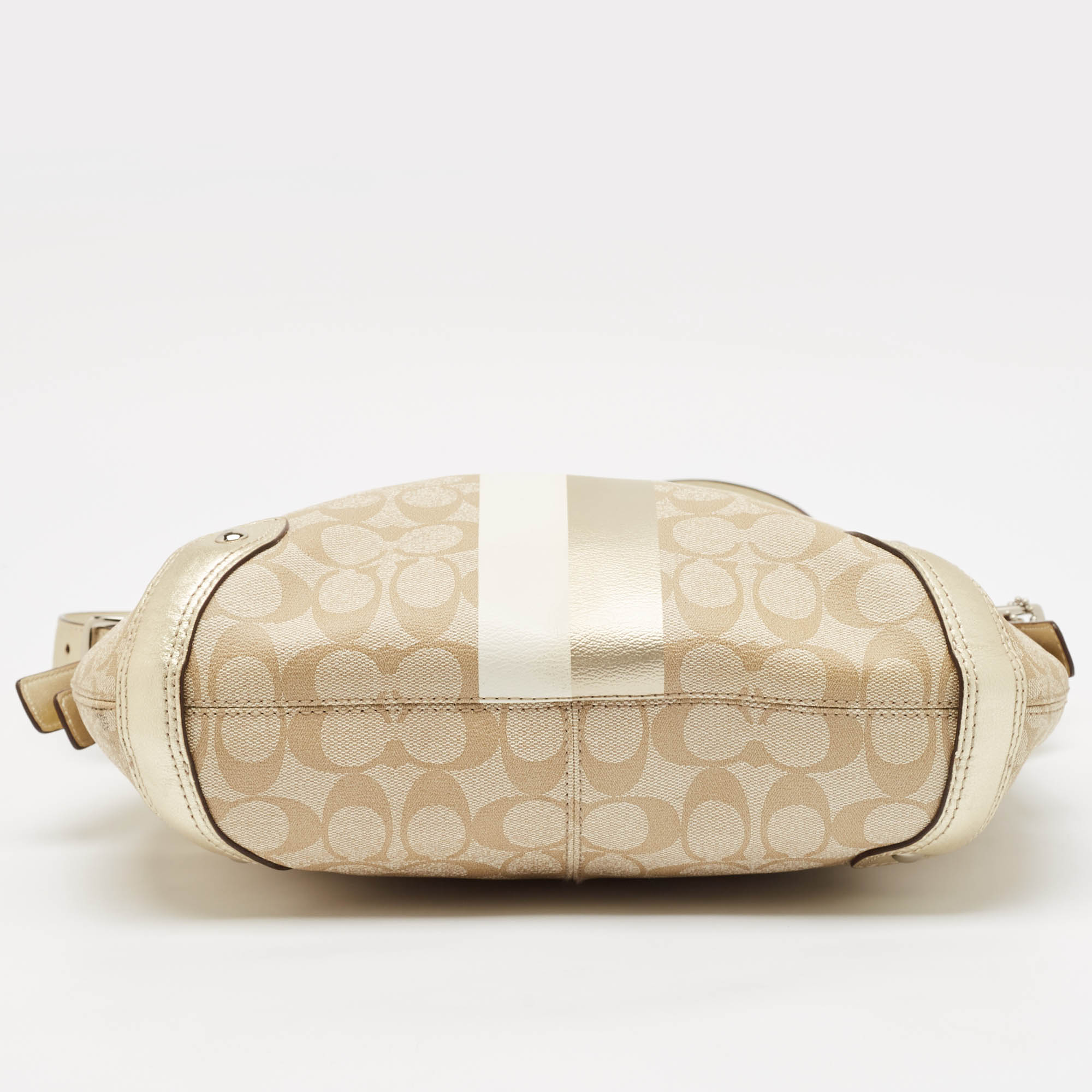 Coach Gold/Beige Signature Coated Canvas and Leather Chelsea Heritage Stripe Hobo 
