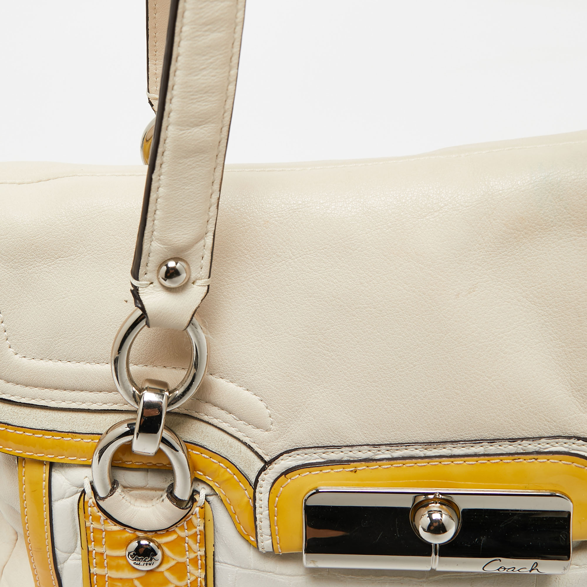 Coach Tricolor Croc Embossed and Leather Kristin Flap Satchel 