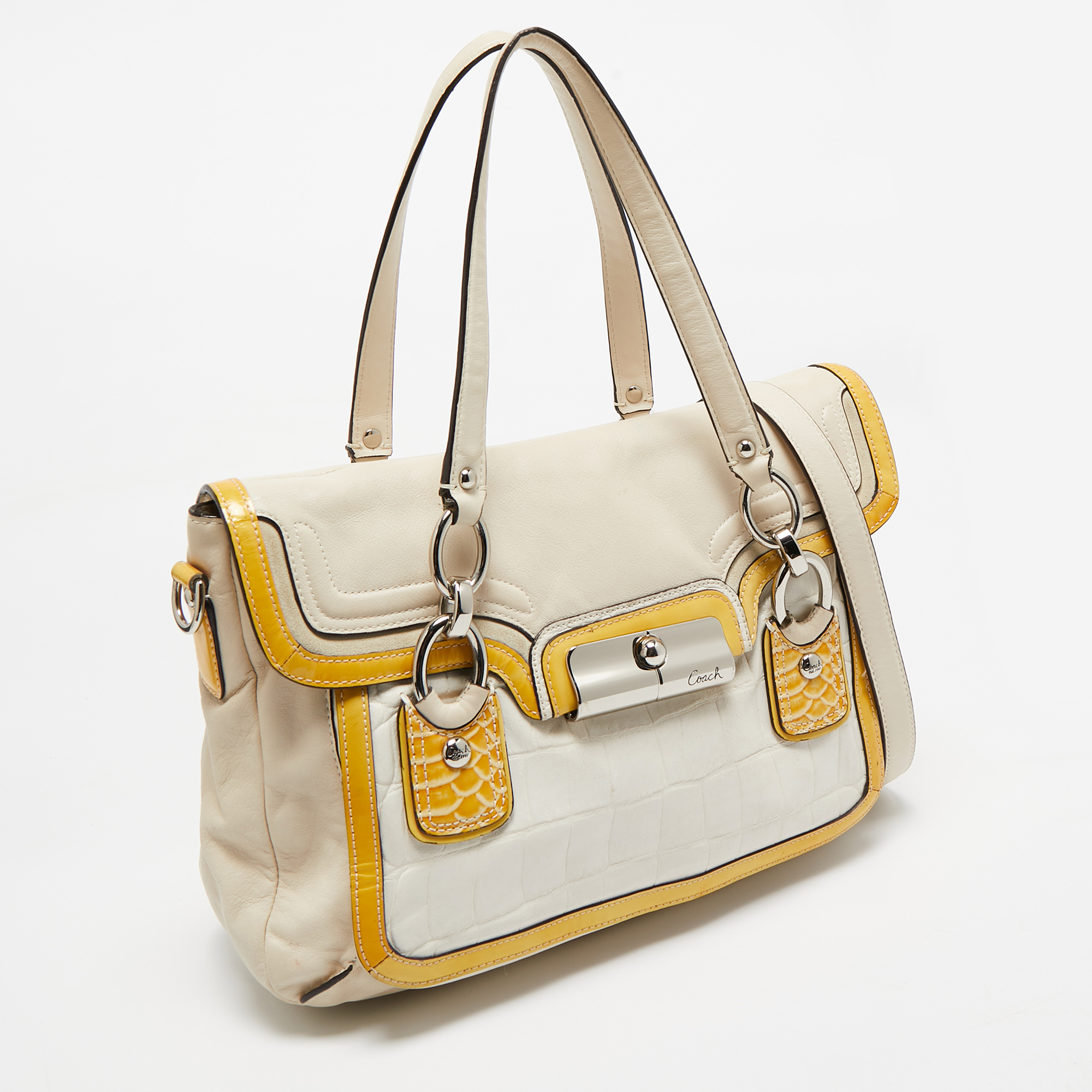 Coach Tricolor Croc Embossed and Leather Kristin Flap Satchel 