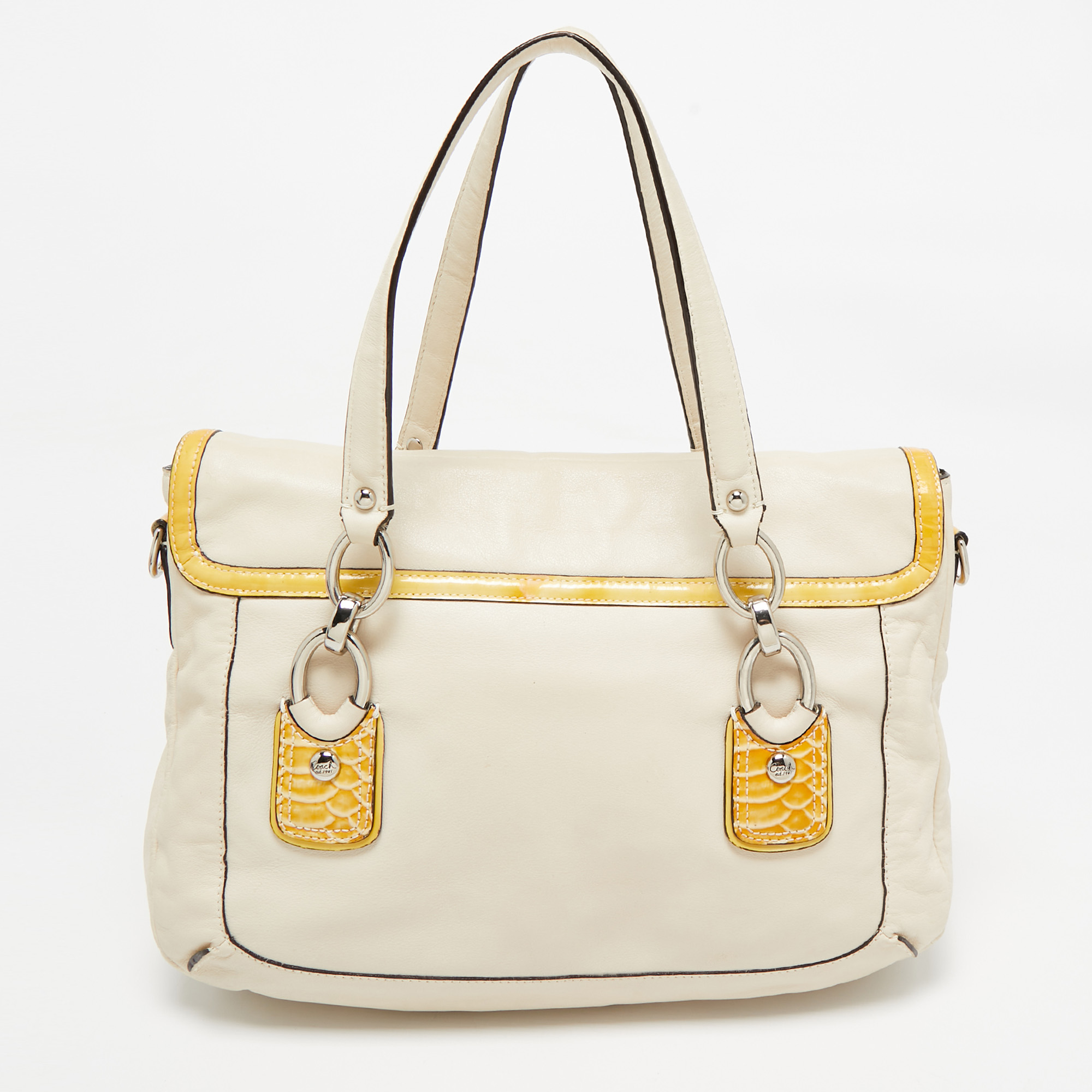 Coach Tricolor Croc Embossed and Leather Kristin Flap Satchel 