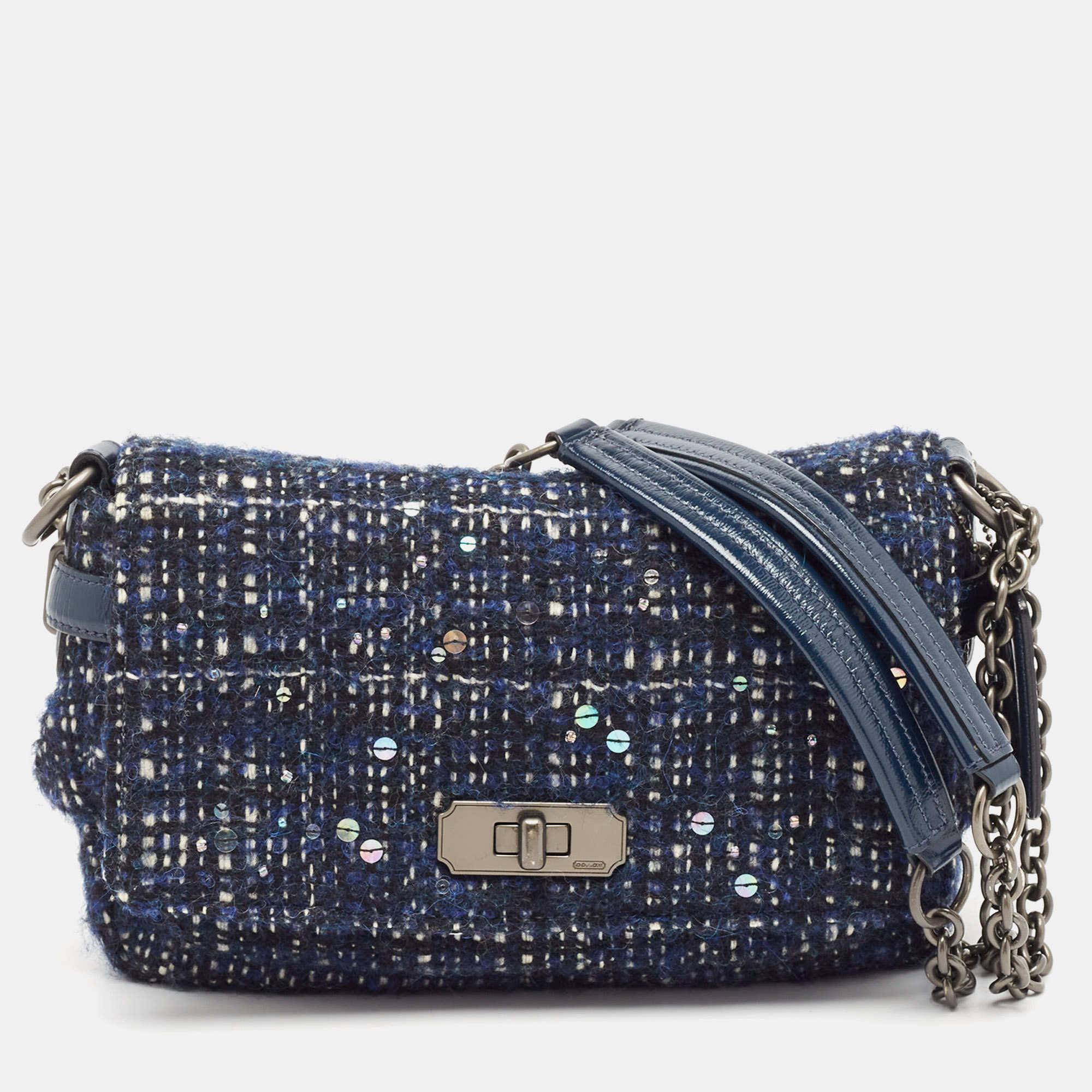 

Coach Navy Blue Tweed and Leather Chelsea Turnlock Shoulder Bag