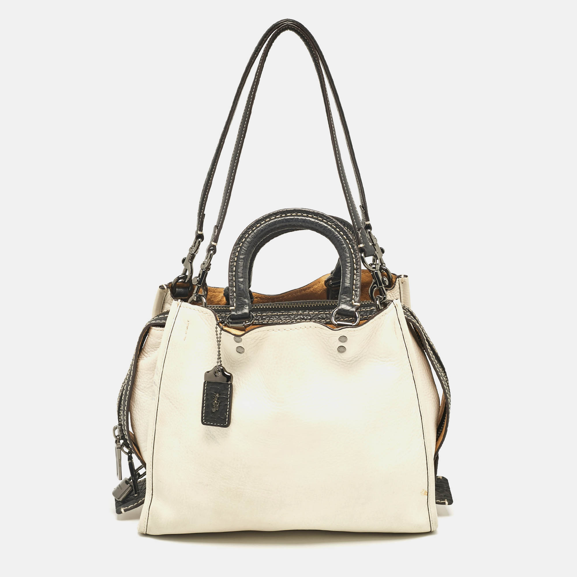 

Coach White/Black Leather Rogue Tote