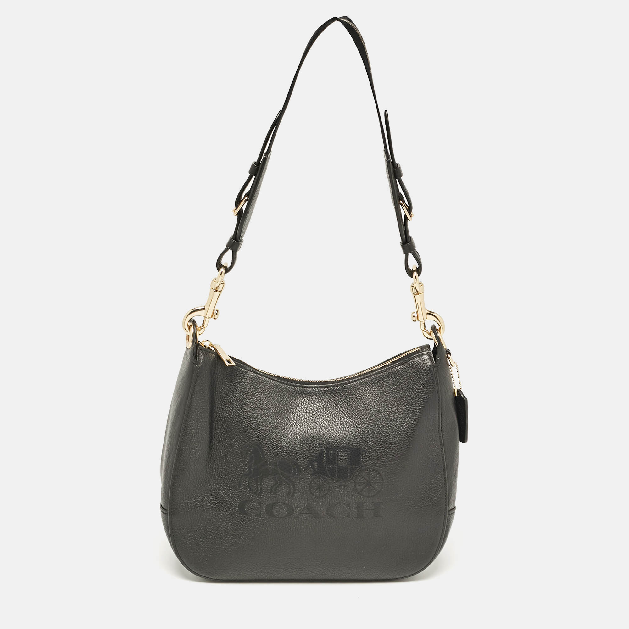 

Coach Black Leather Embossed Horse and Carriage Hobo