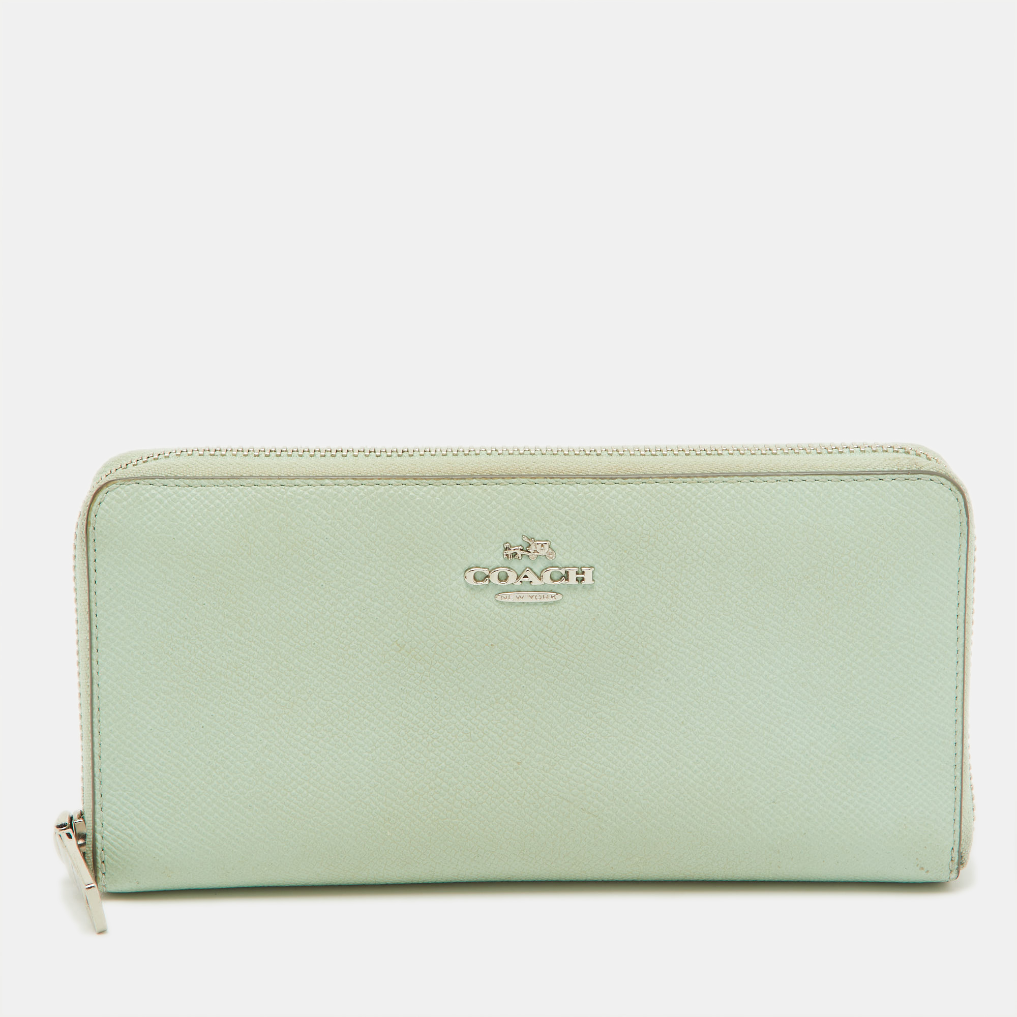 

Coach Light Green Leather Long Zip Around Wallet