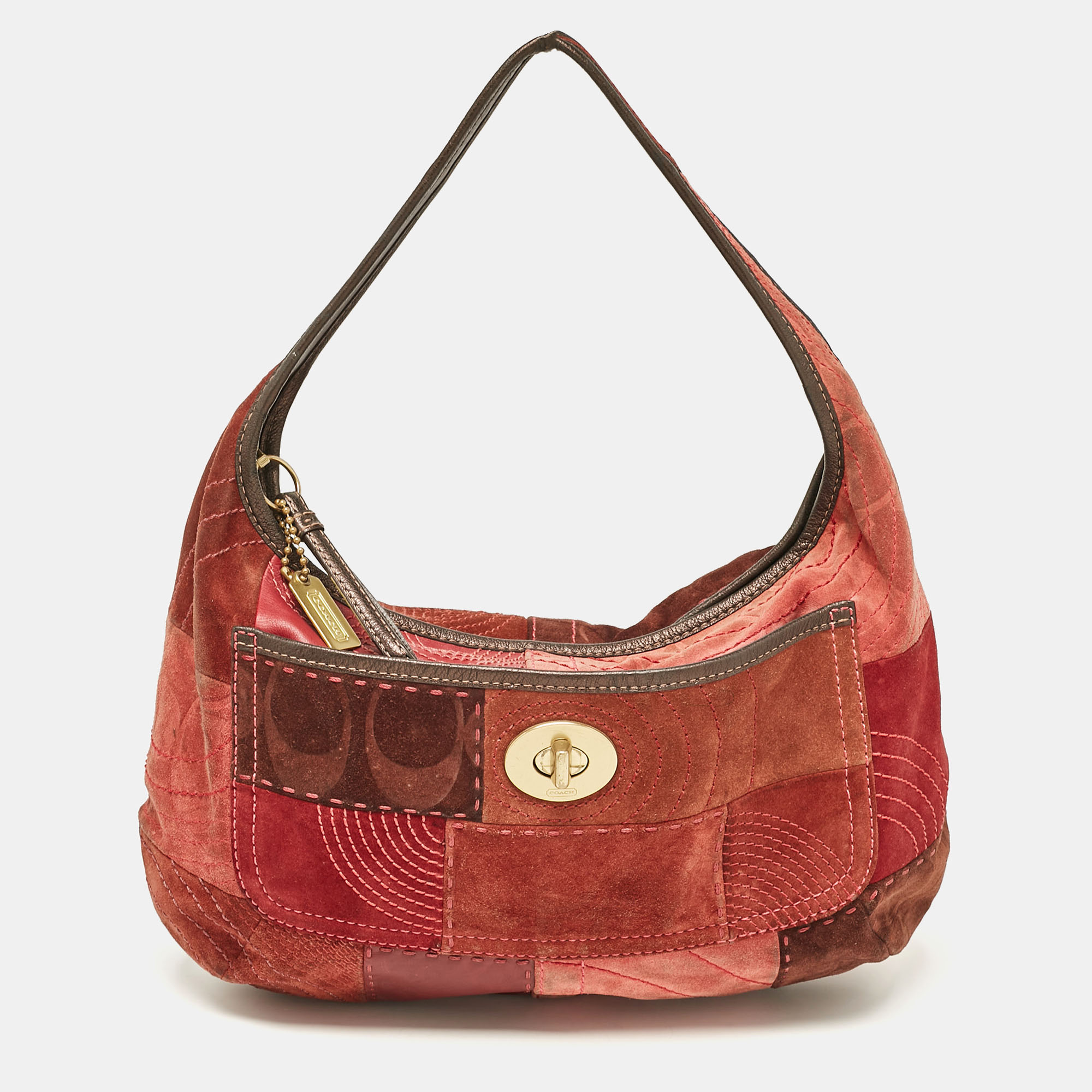 

Coach Burgundy/Brown Leather and Suede Patchwork Ergo Hobo