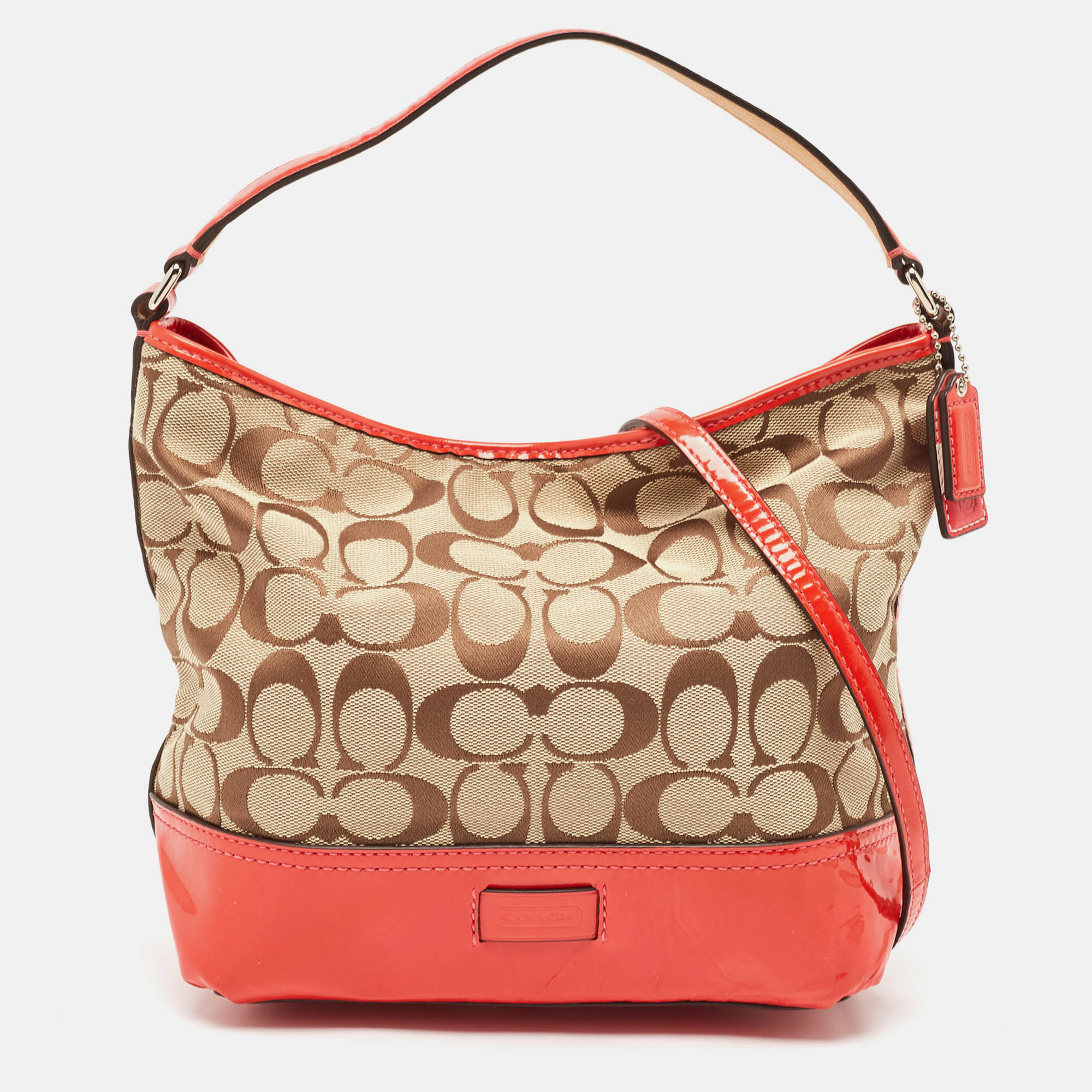 

Coach Orange/Beige Signature Canvas and Patent Leather Hobo