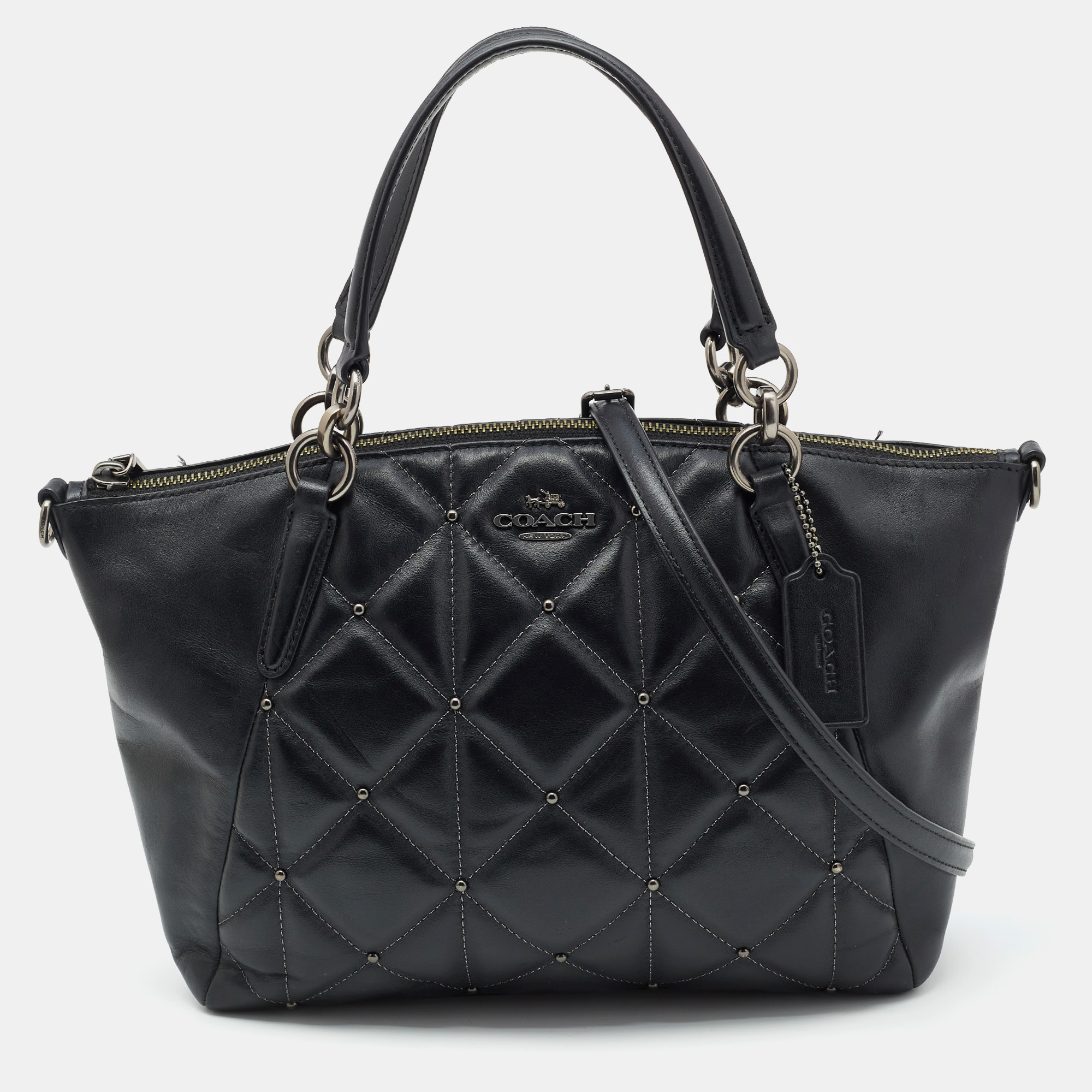 

Coach Black Quilted Leather  Studded Kelsey Tote