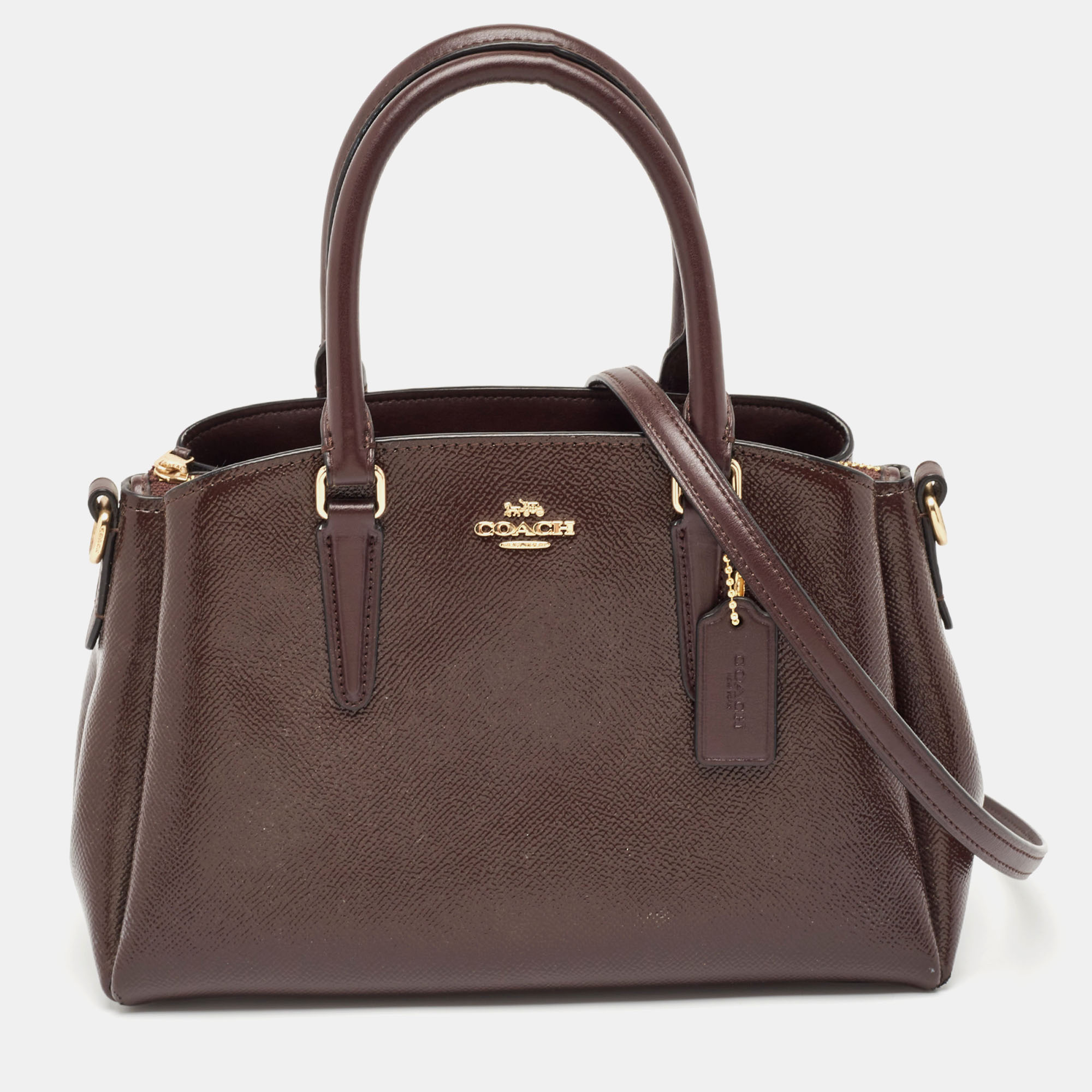 

Coach Burgundy Patent Leather Mini Sage Carryall Satchel