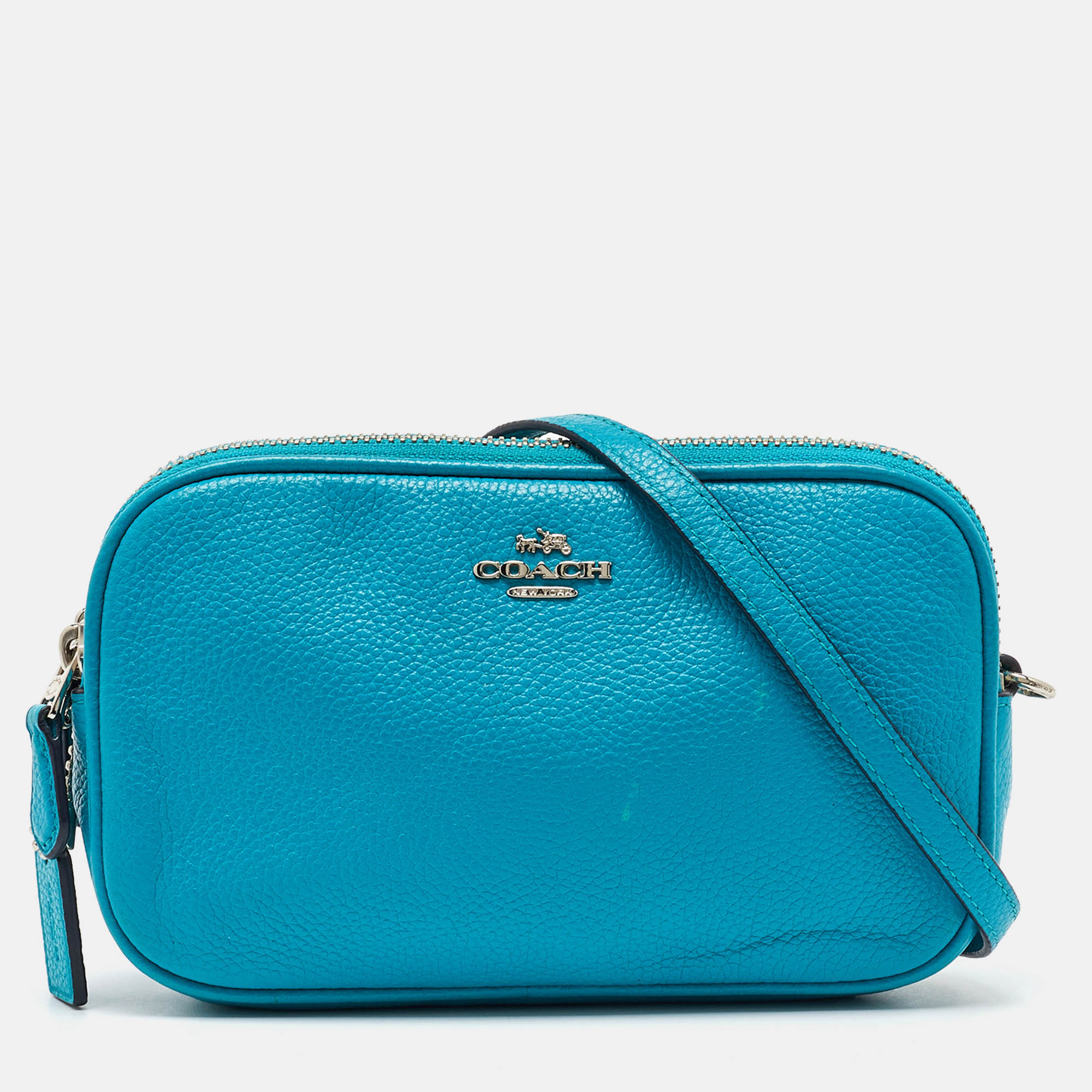 

Coach Blue Leather Double Zip Crossbody Bag