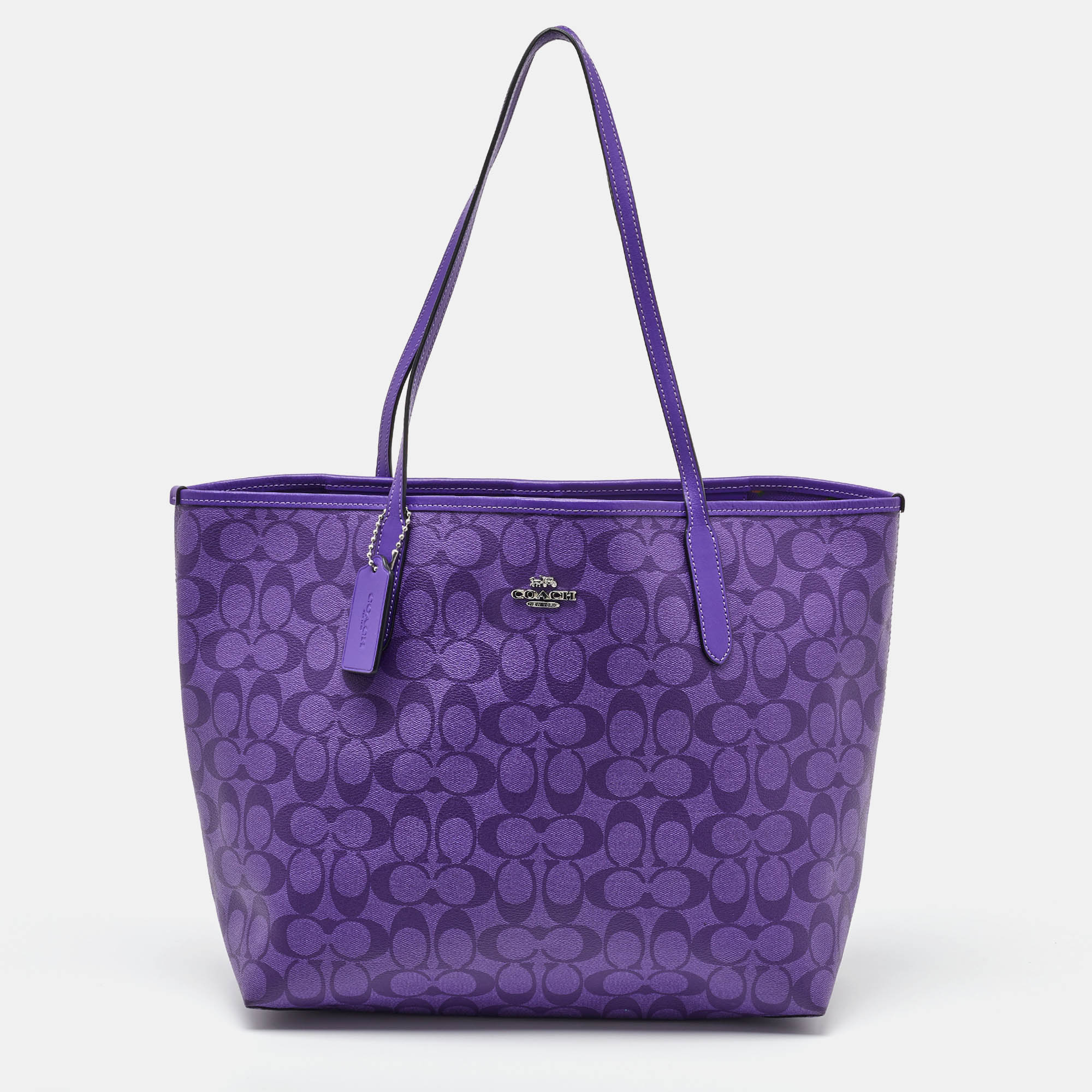 

Coach Purple Signature Coated Canvas and Leather Reversible City Tote