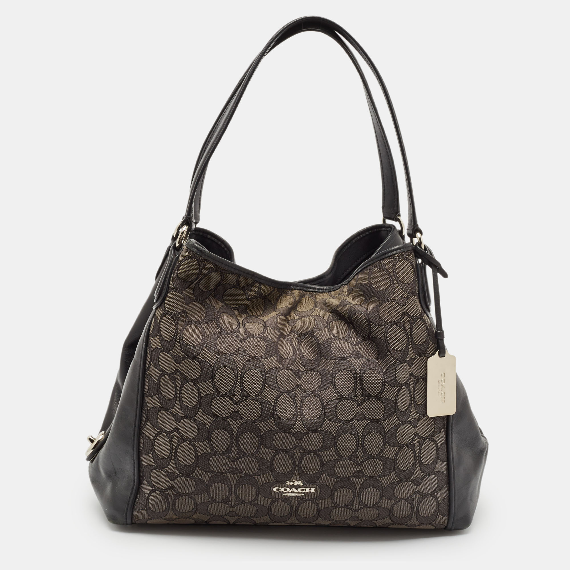 

Coach Black Signature Canvas and Leather Edie 31 Satchel