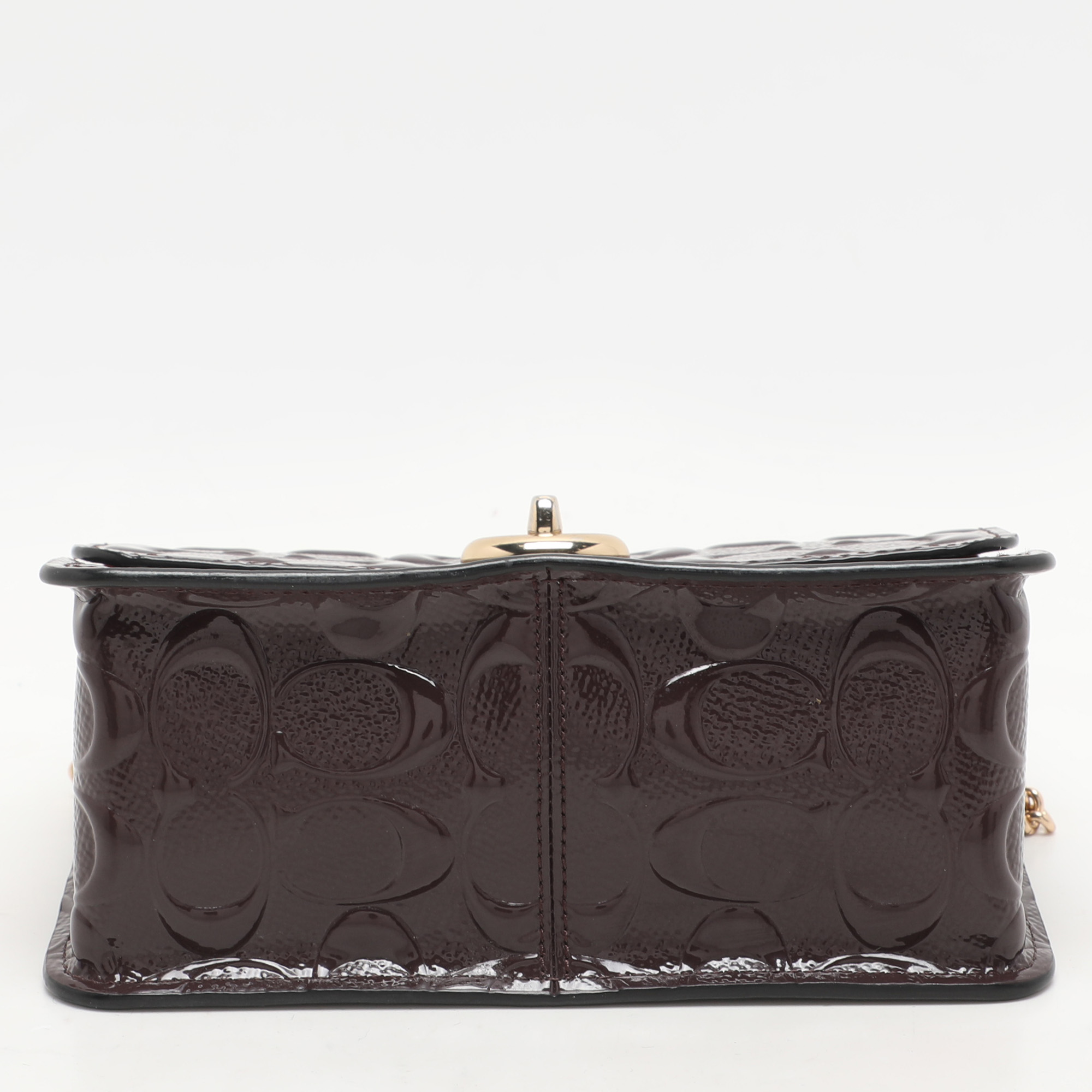 Coach Brown Logo Embossed Patent Leather Bowery Crossbody Bag 