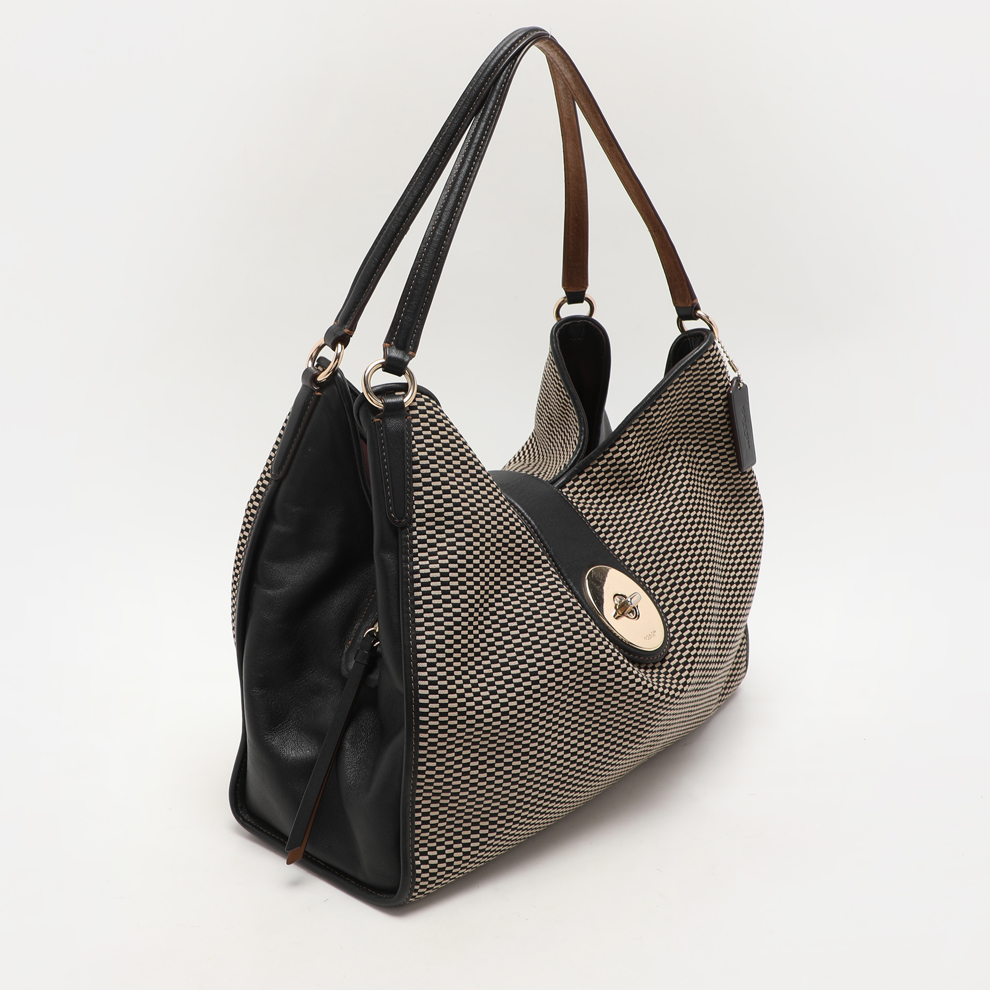 Coach Black/Beige Canvas And Leather Carlyle Shoulder Bag 