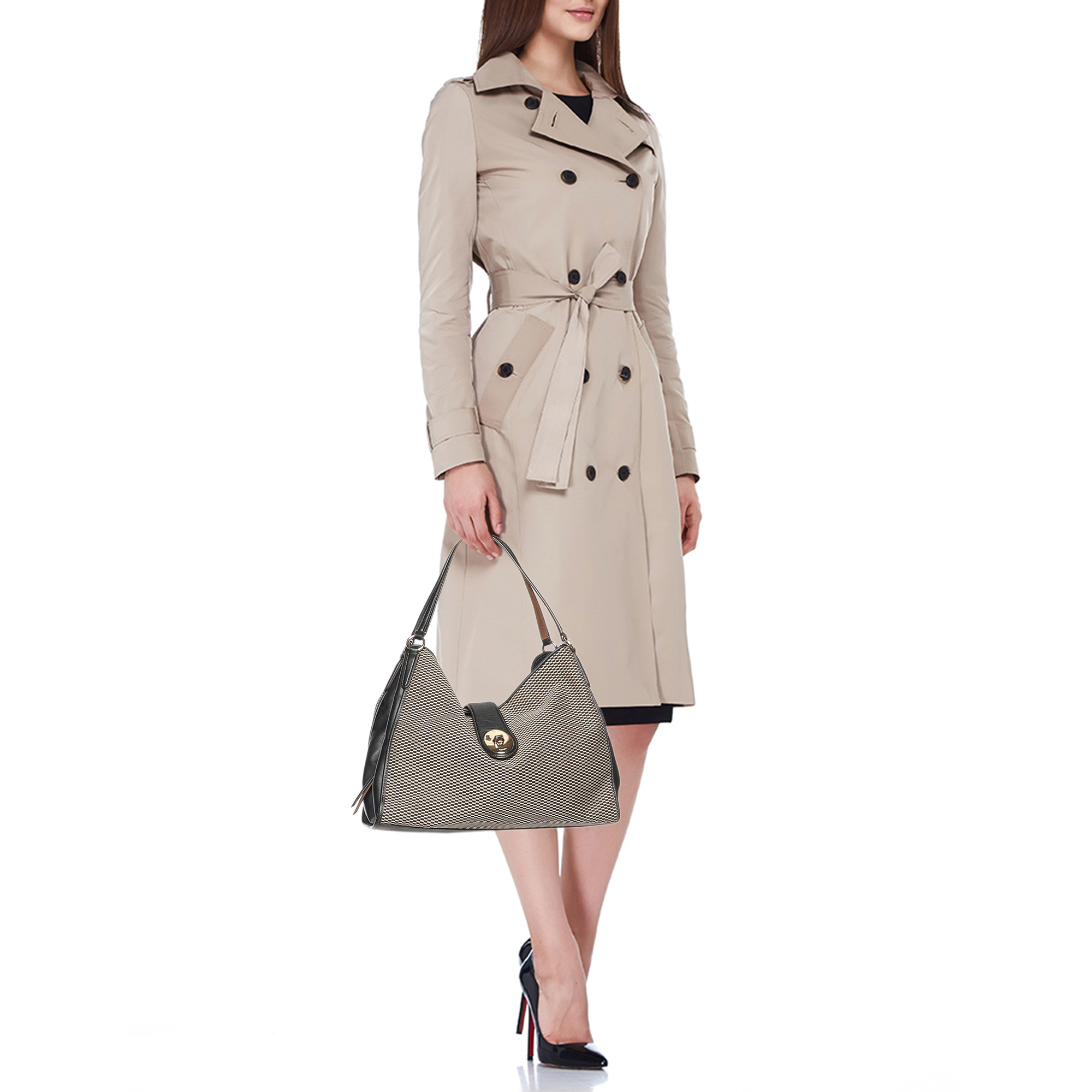 Coach Black/Beige Canvas And Leather Carlyle Shoulder Bag 