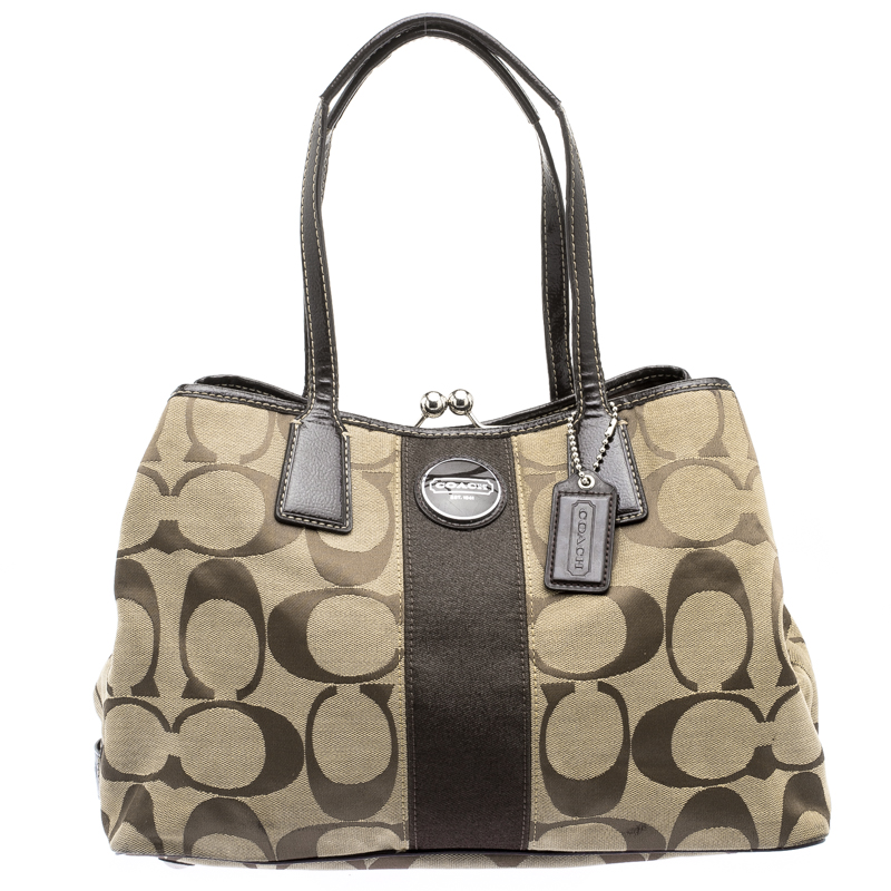 Coach Beige/Brown Canvas Shoulder Bag