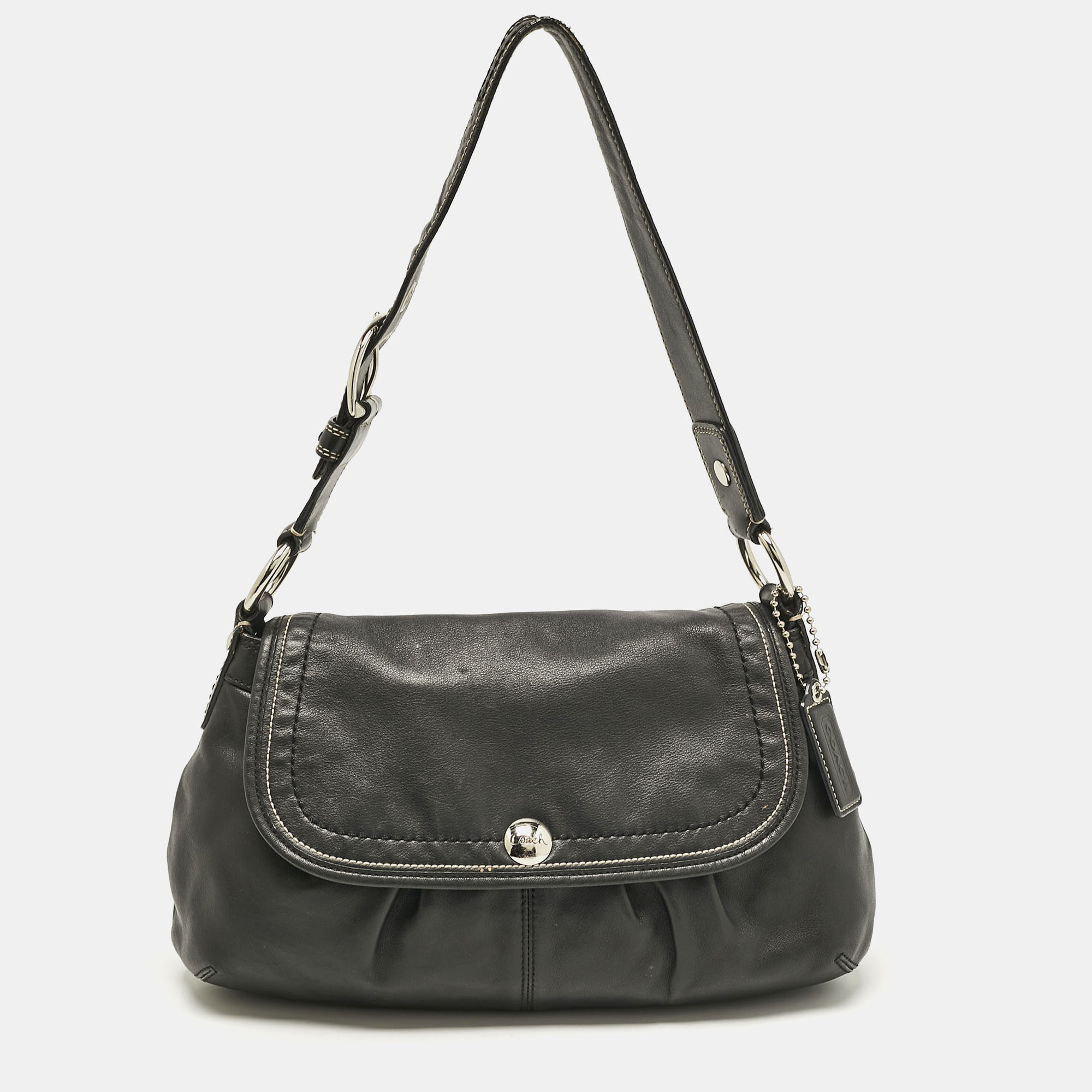 

Coach Black Leather Flap Shoulder Bag