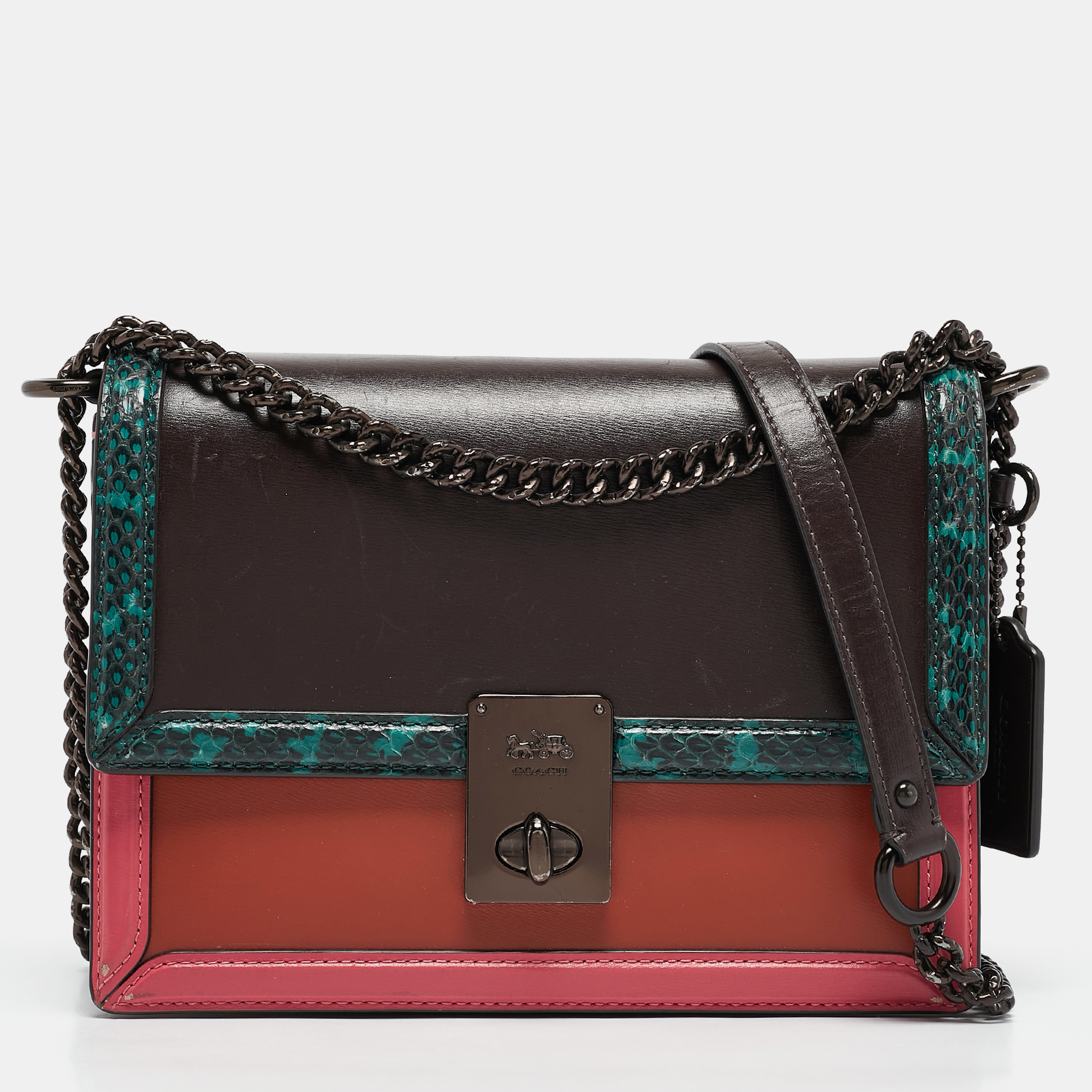 

Coach Multicolor Leather and Snakeskin Hutton Shoulder Bag