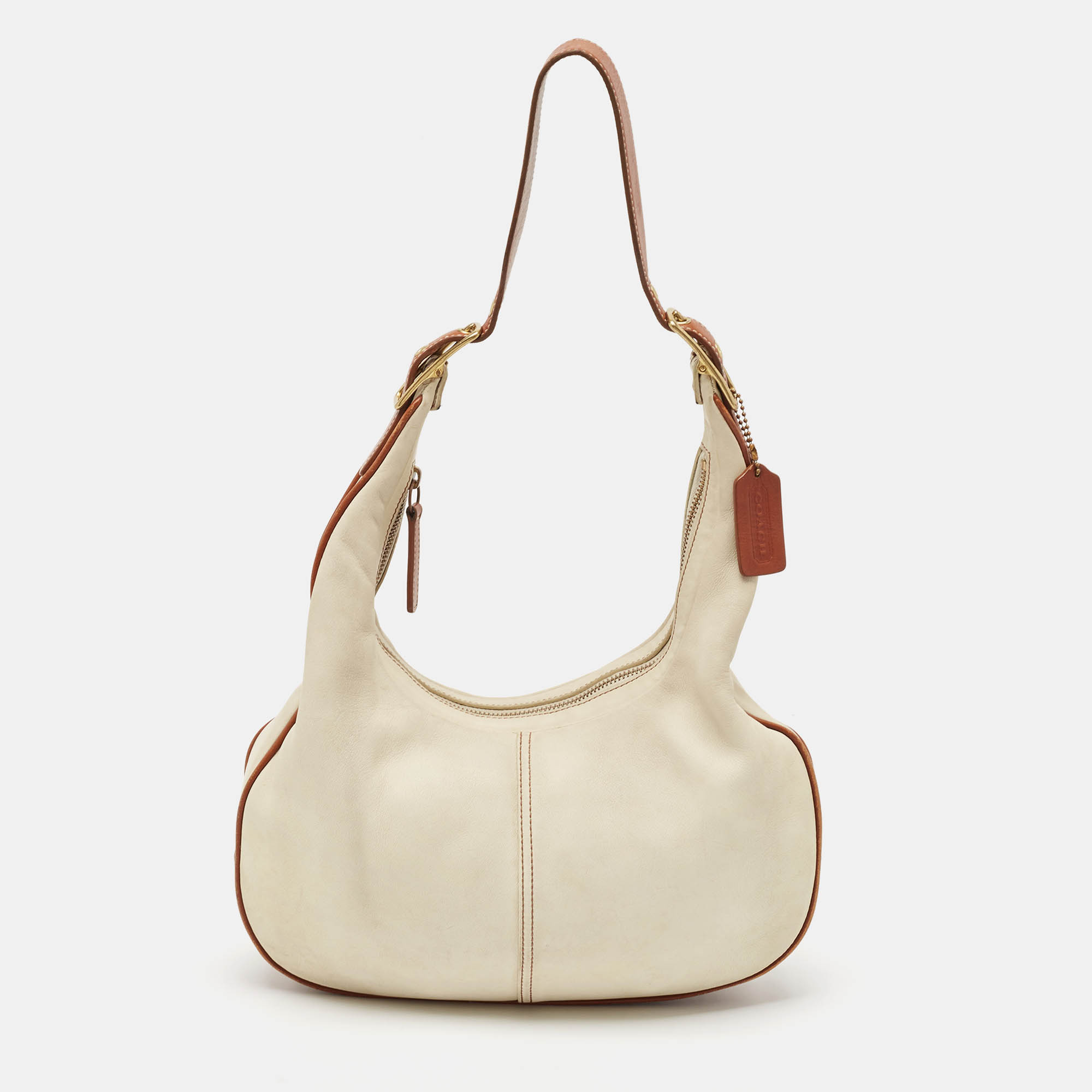 

Coach Brown/Off White Leather East West Zoe Hobo