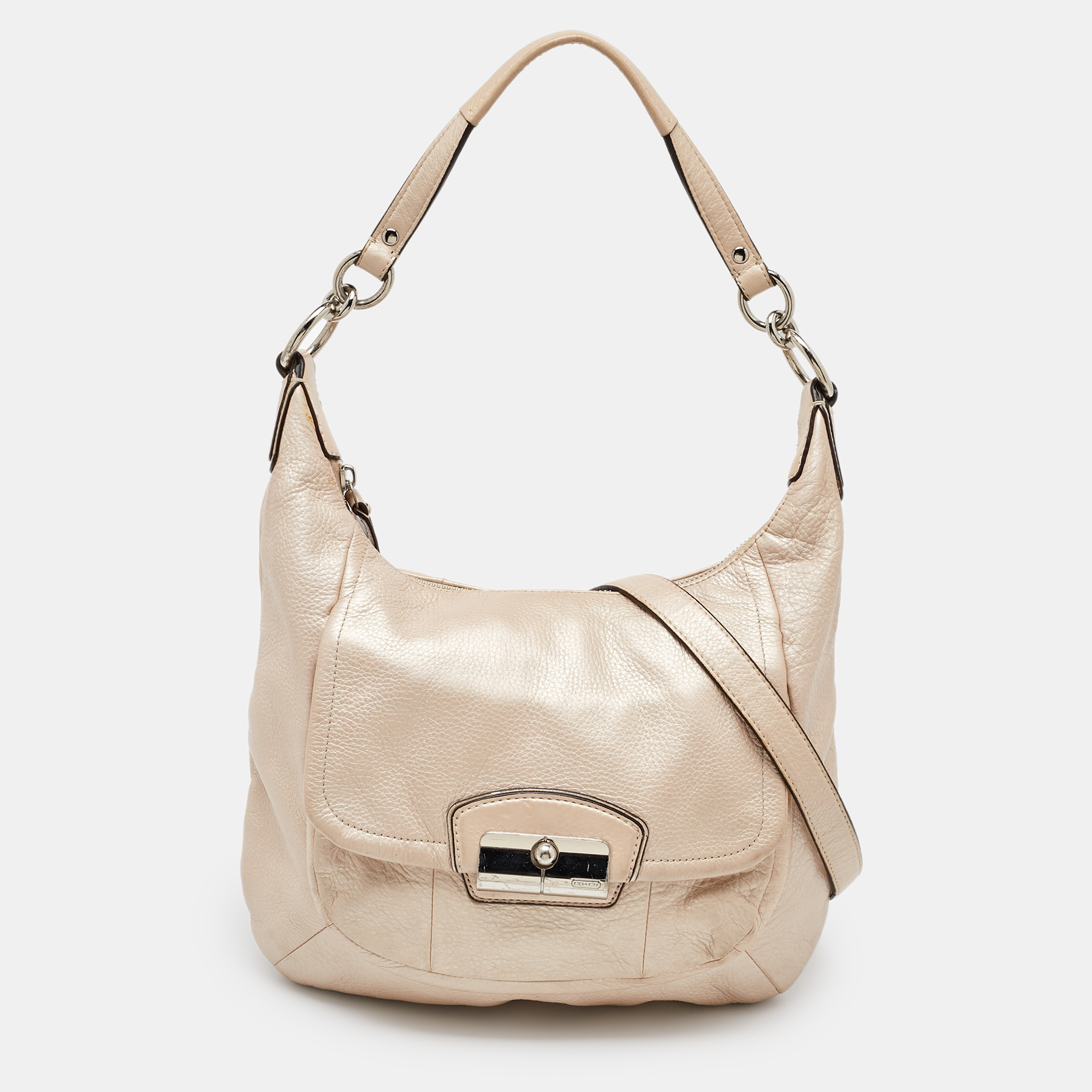 

Coach Metallic Beige Leather Kristin Hobo