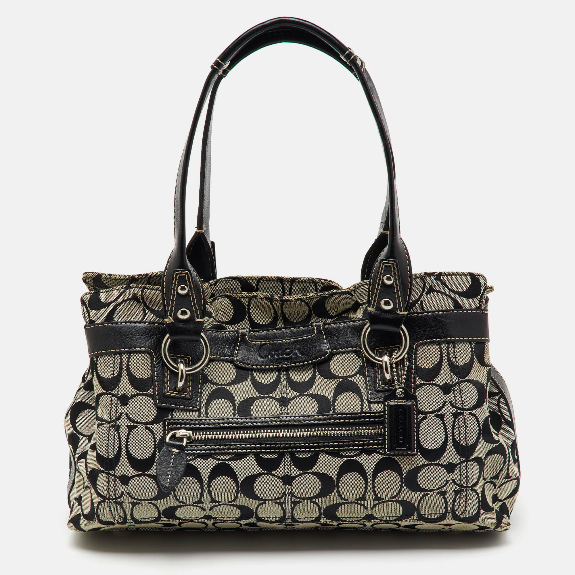 

Coach Black/White Signature Canvas and Leather Shoulder Bag