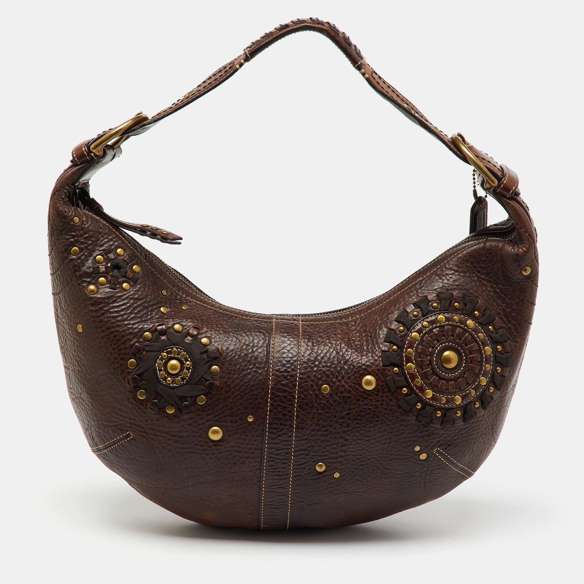 

Coach Dark Brown Leather Studded Embellished Hobo