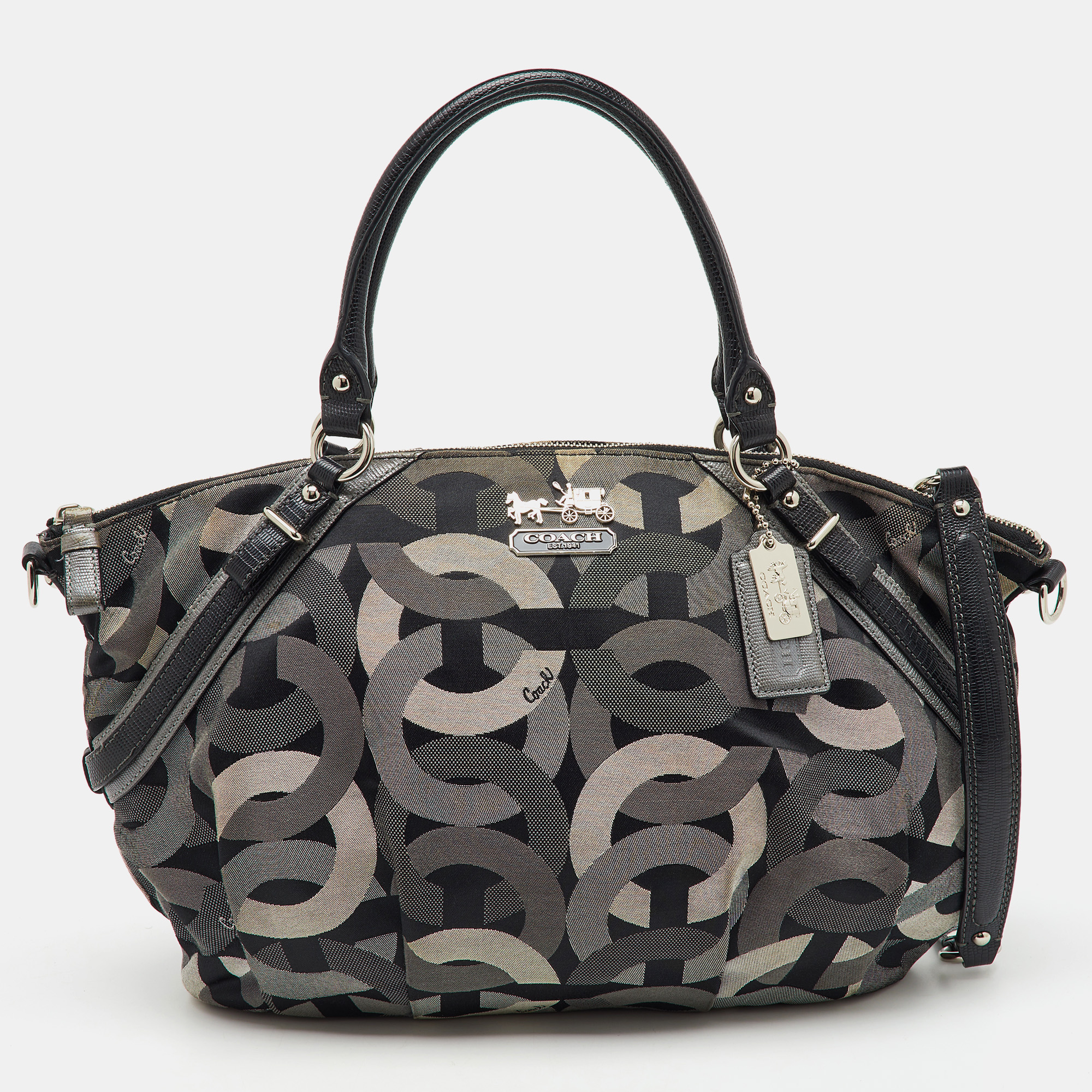 

Coach Grey/Black Op Art Canvas and Leather Madison Satchel