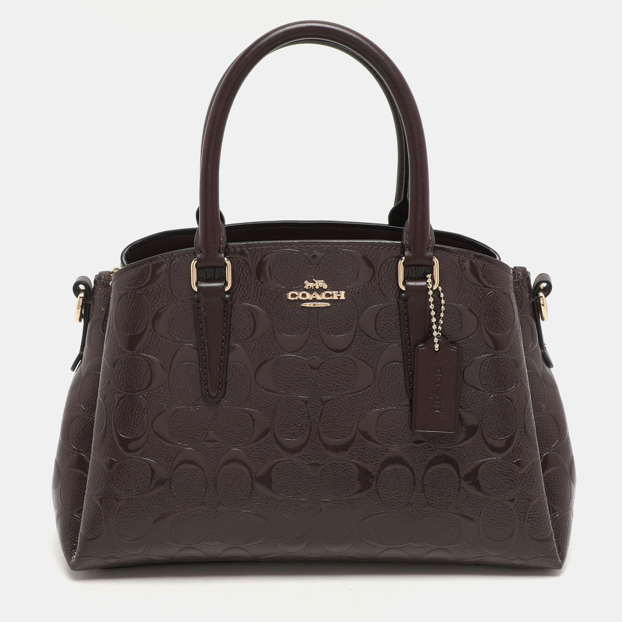 

Coach Burgundy Patent Leather Mini Sage Carryall Satchel
