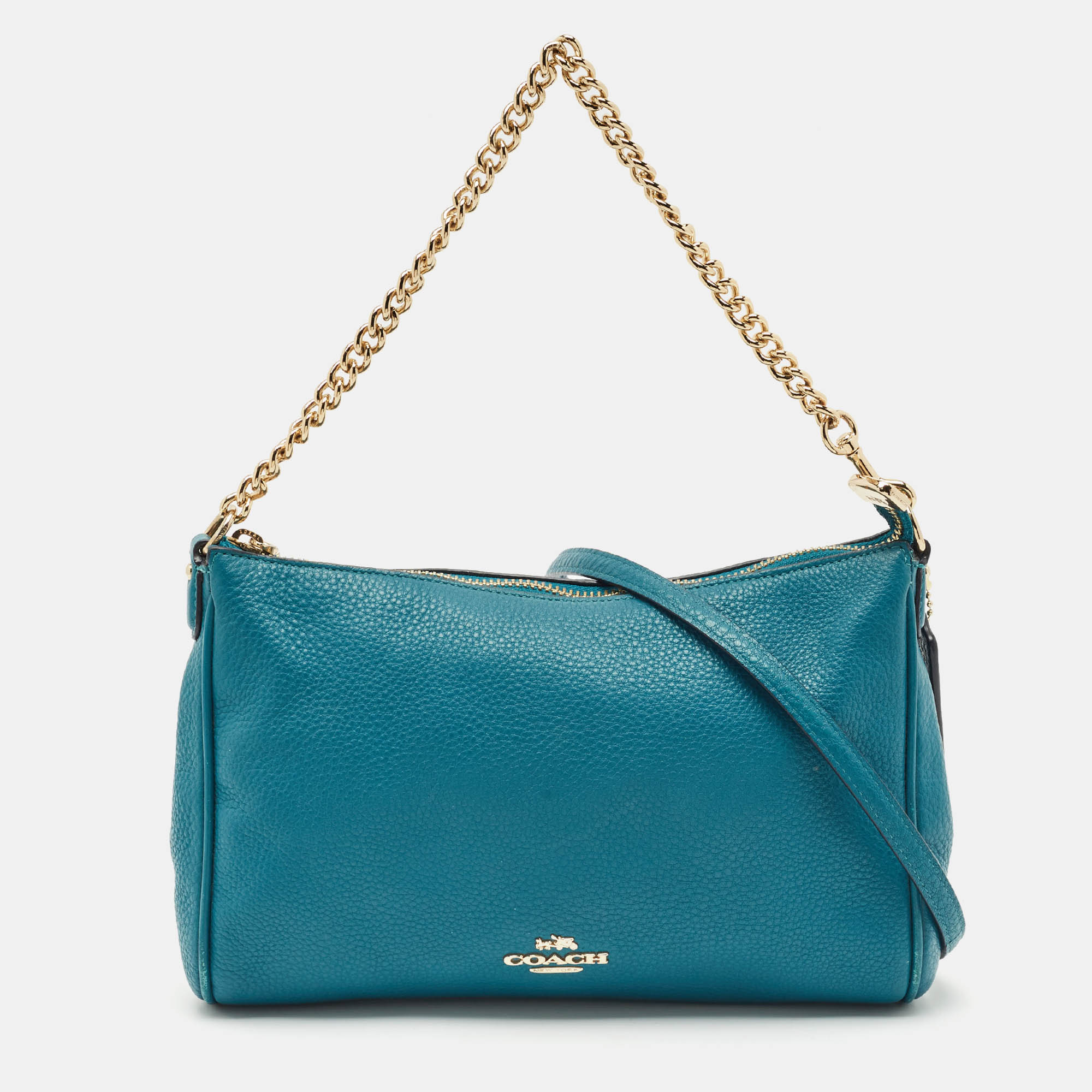 

Coach Teal Blue Leather Carrie Crossbody Bag