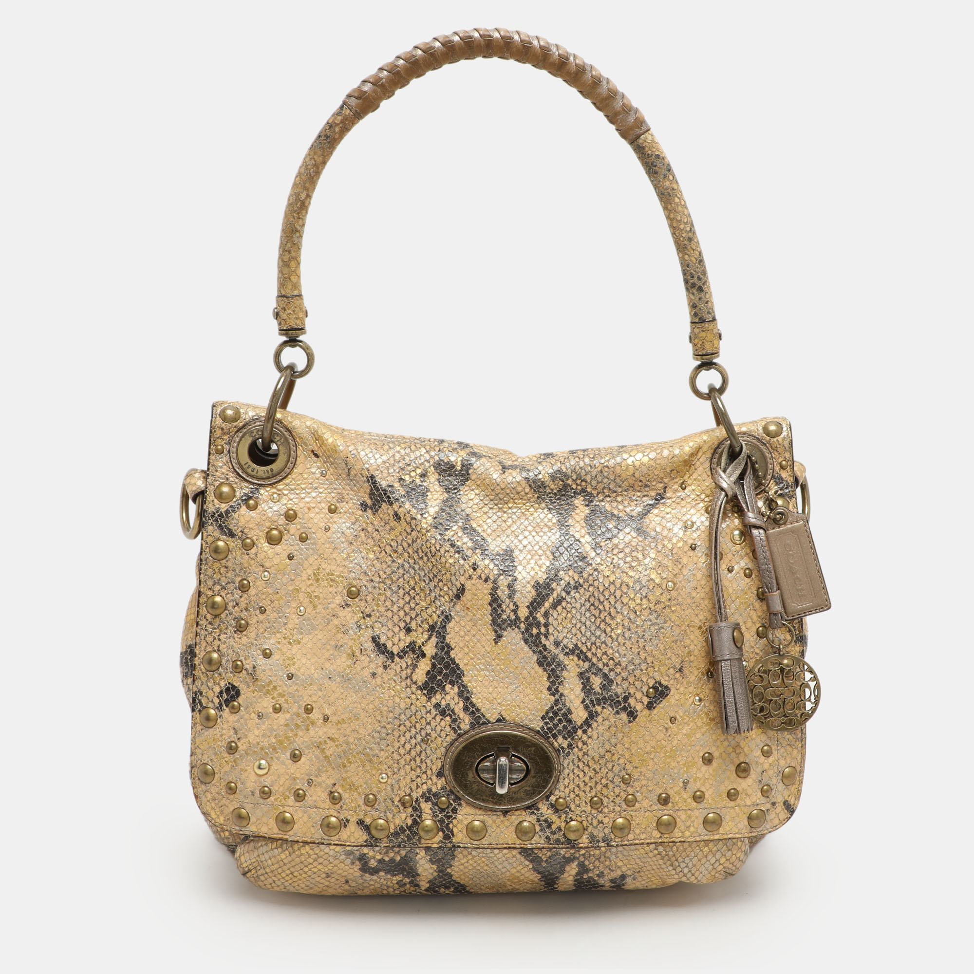 

Coach Multicolor Python Embossed Leather Turn Lock Top Handle Bag