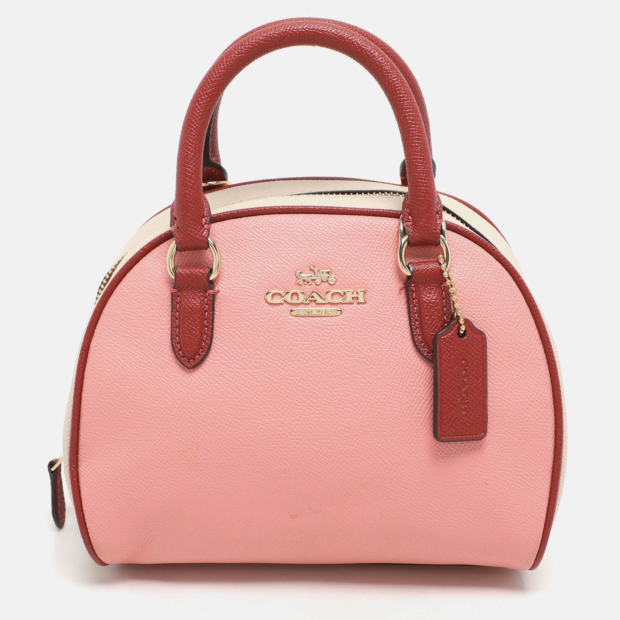 

Coach Tri-Color Beige Leather Sydney Satchel, Pink