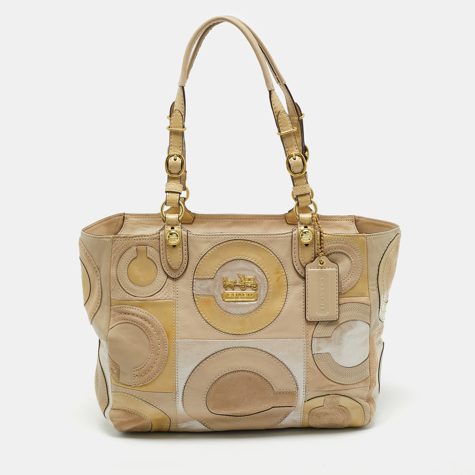

Coach Beige Mix Leather Mia Inlaid C Tote