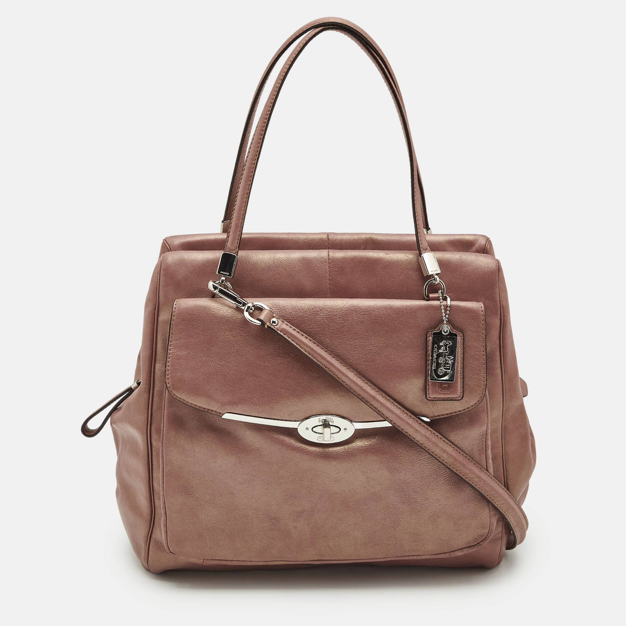 

Coach Metallic Beige Leather E/W Madison Madeline Satchel