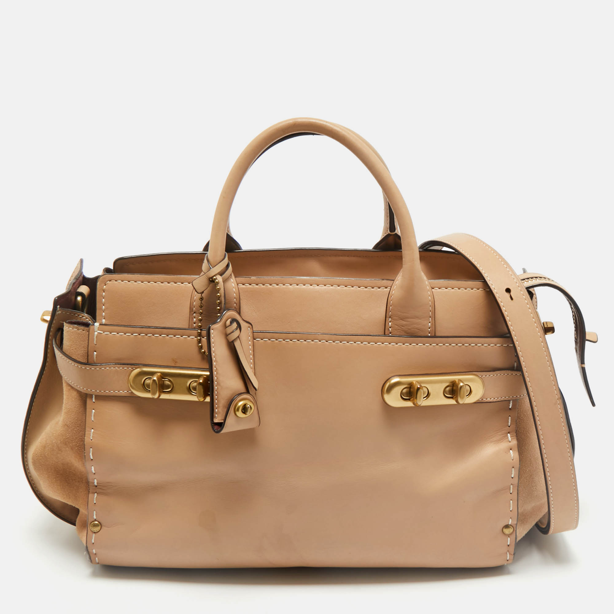 

Coach Tan Leather and Suede Double Swagger Tote