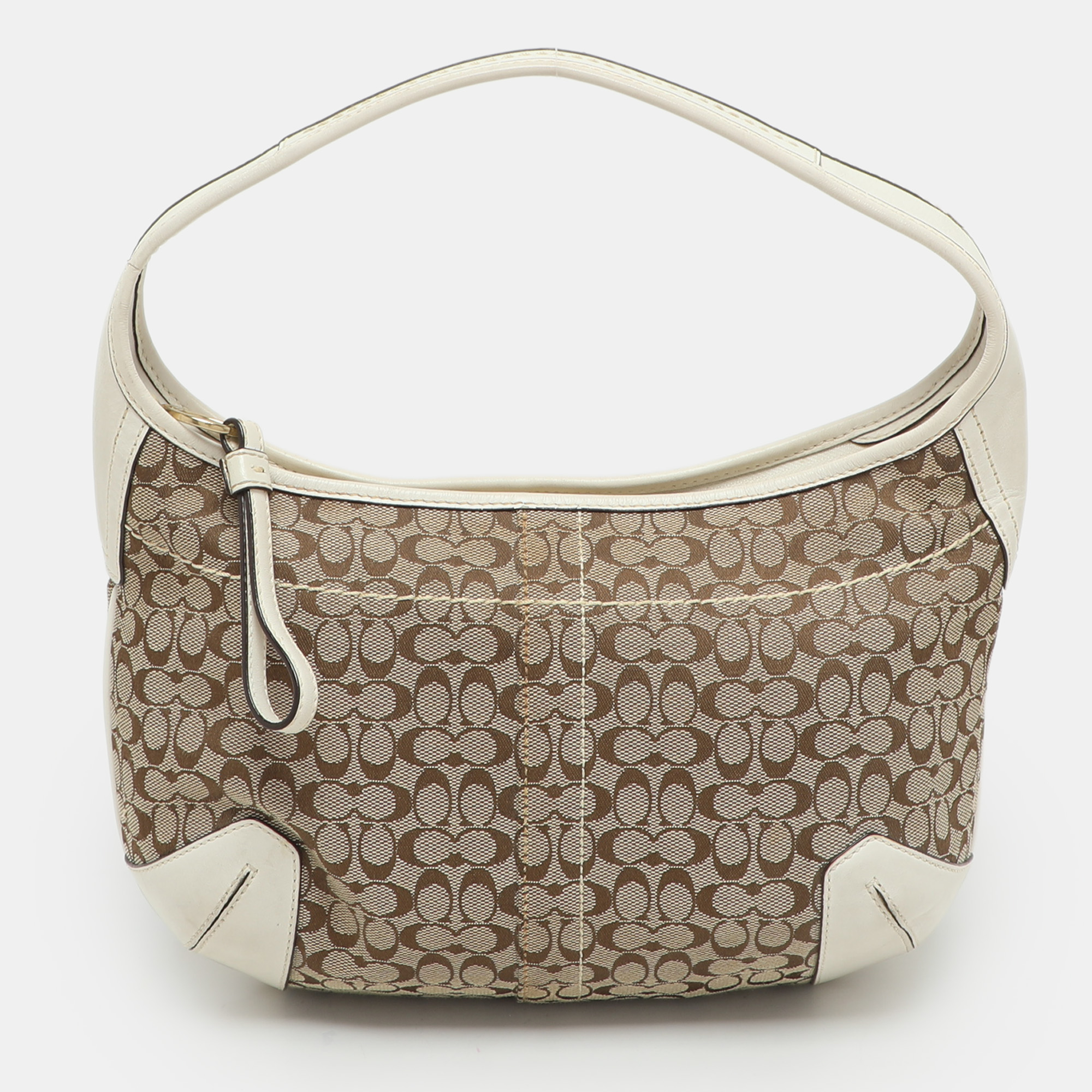 

Coach Beige/White Signature Canvas and Leather Shoulder Bag