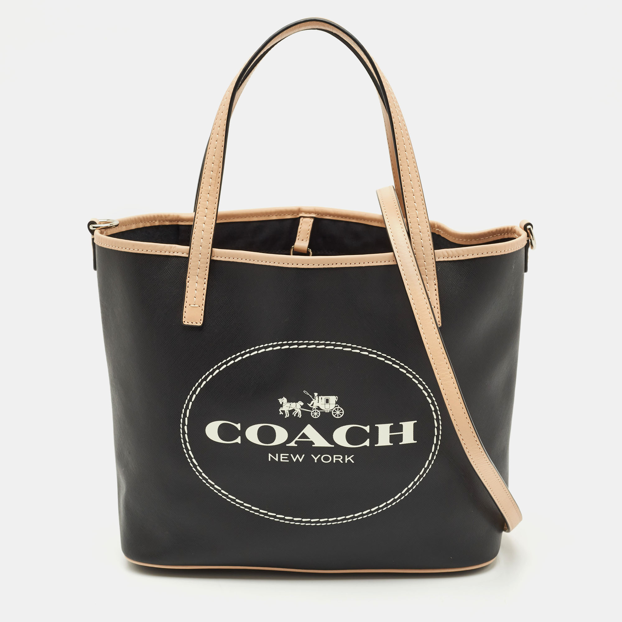 

Coach Black/Tan Coated Canvas  Metro Horse Carriage Shopper Tote