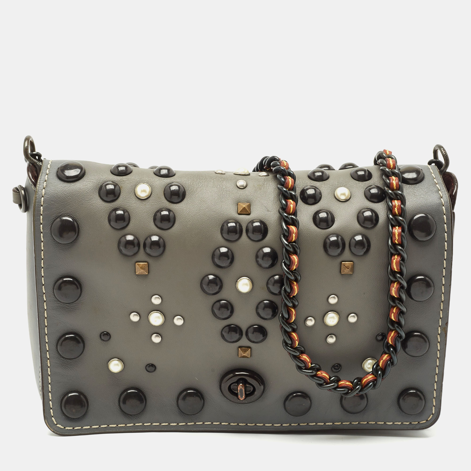 

Coach Grey Ombre Leather Western Rivets Dinky 24 Shoulder Bag