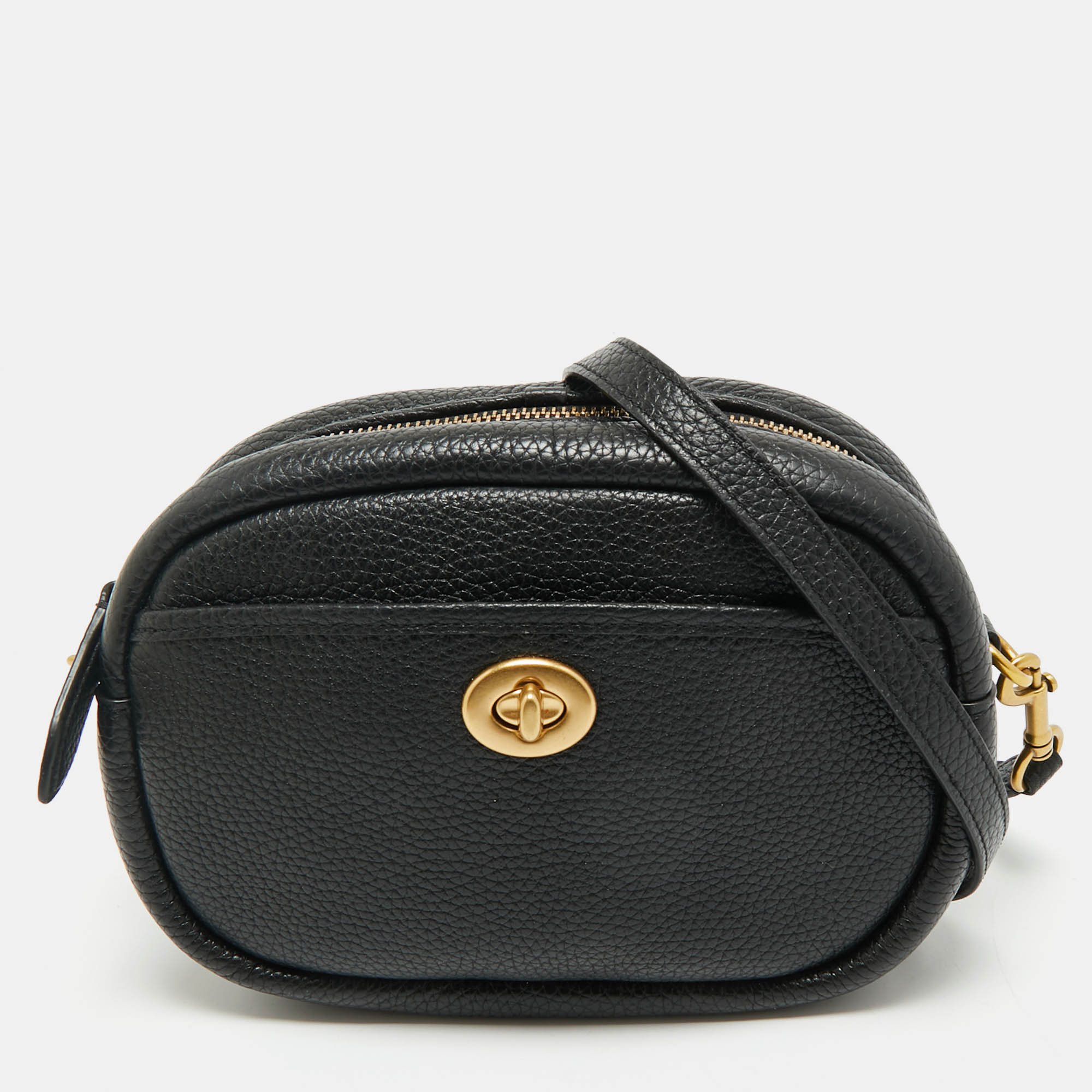 

Coach Black Pebble Leather Camera Crossbody Bag