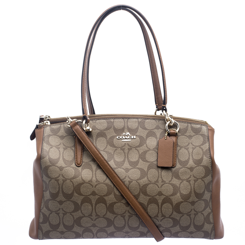 Coach Beige/Brown Coated Canvas and Leather Sig Christie Cryll Satchel