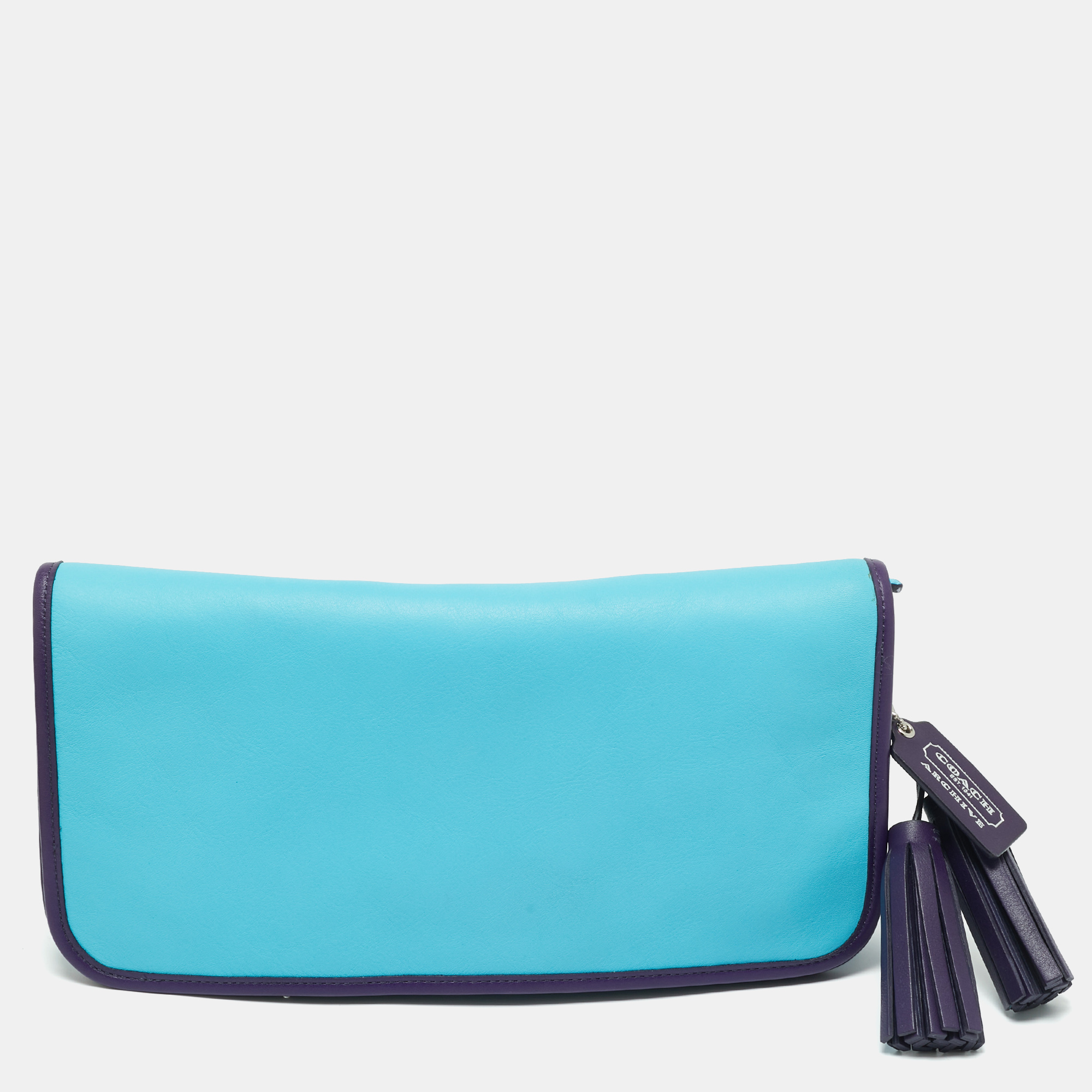Pre-owned Coach Two Tone Blue Leather Legacy Penny Oversized Clutch