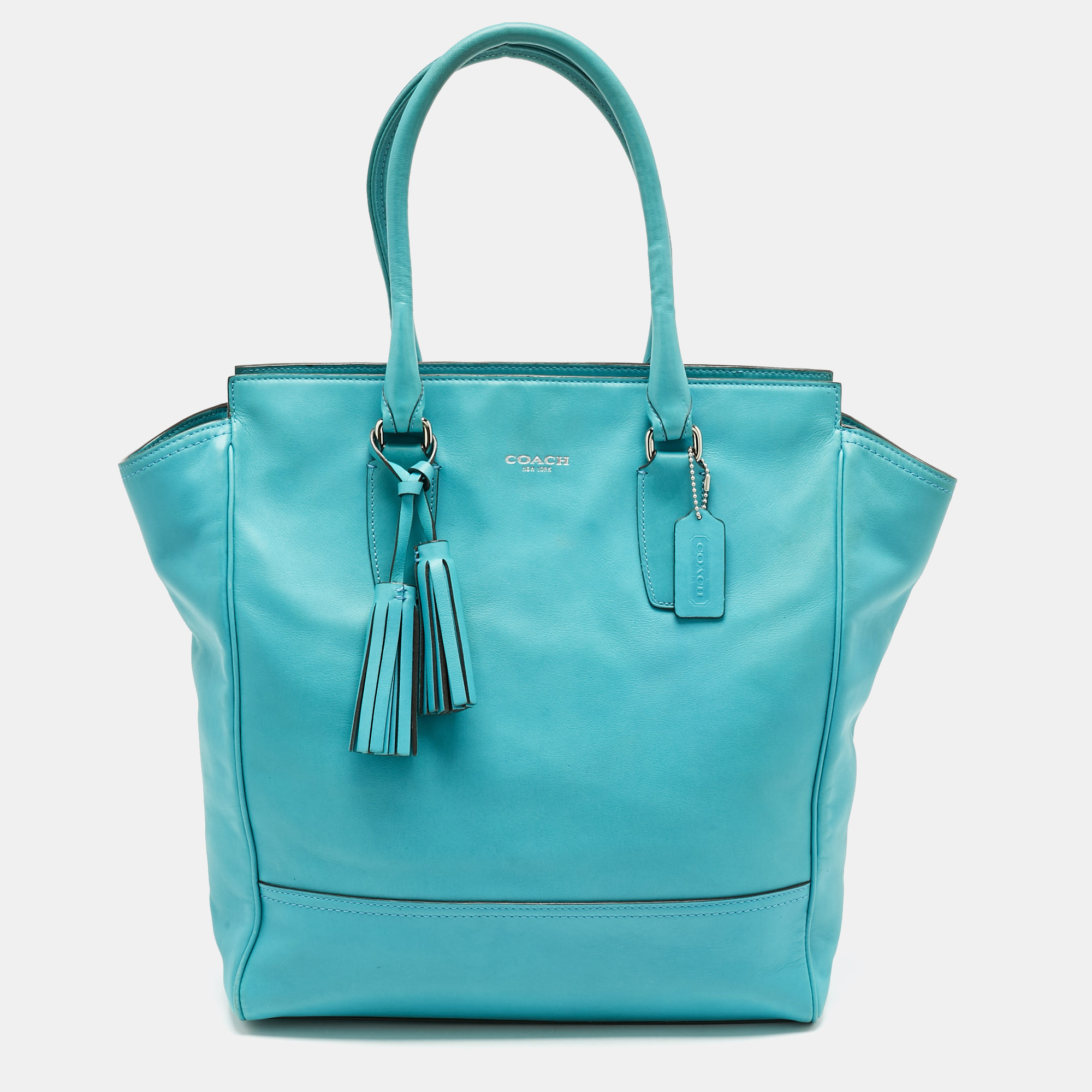 

Coach Turquoise Blue Leather North South Legacy Candace Tote