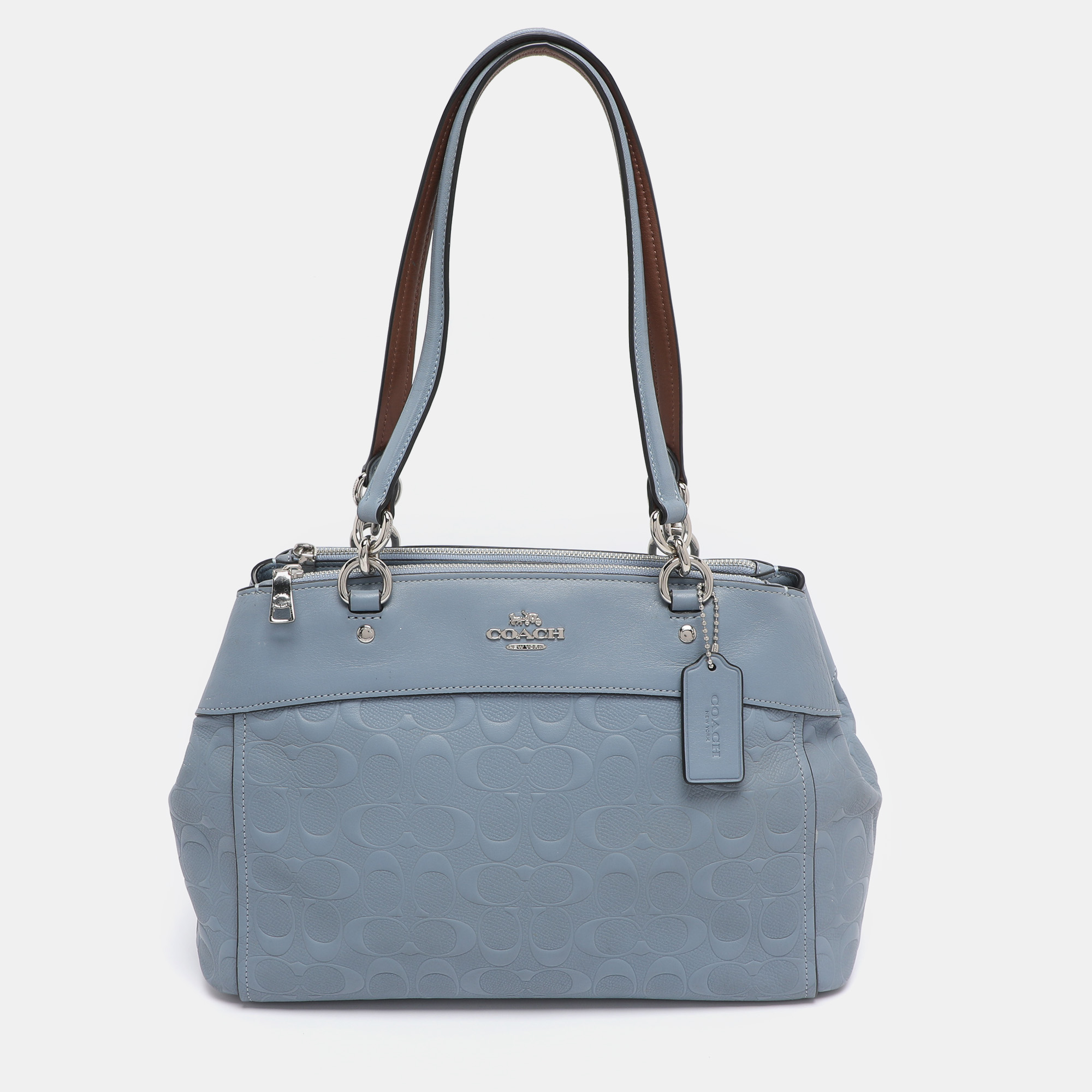 

Coach Light Blue Signature Leather Mini Brooke Carryall Satchel